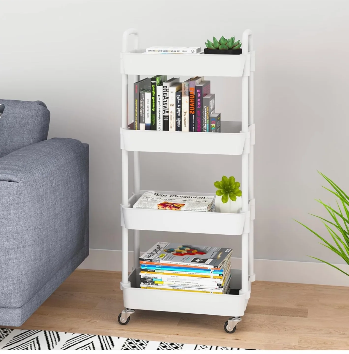 White 4-Tier Rolling Utility Cart - Like New! thumbnail