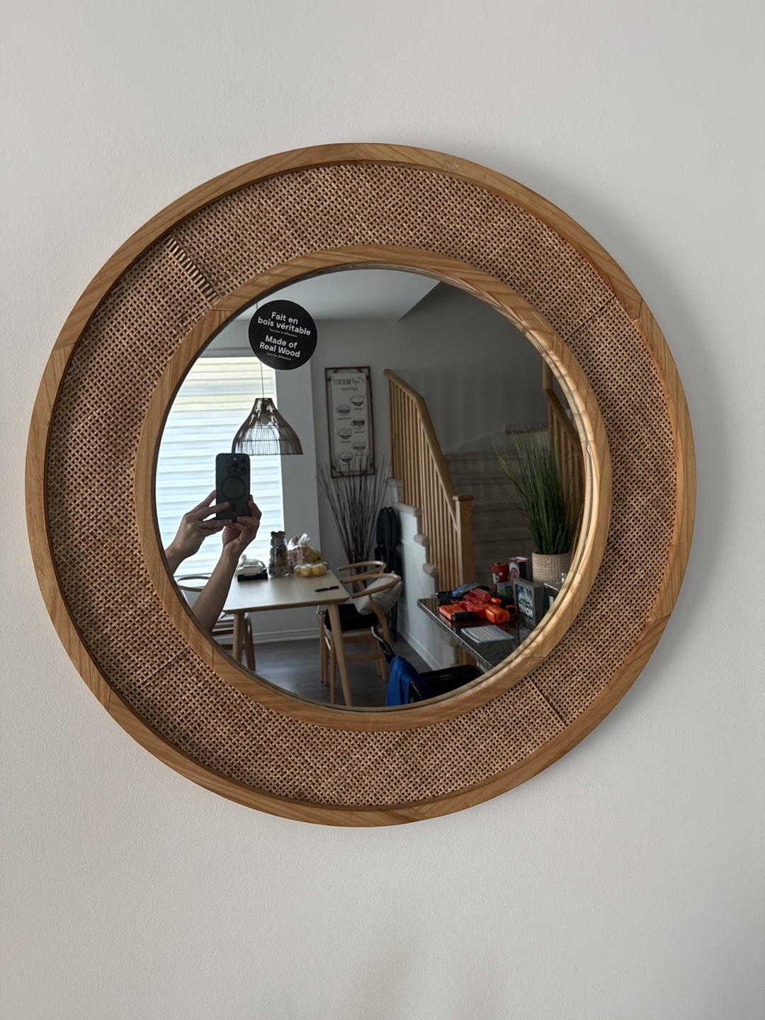 Round Wood & Wicker Mirror