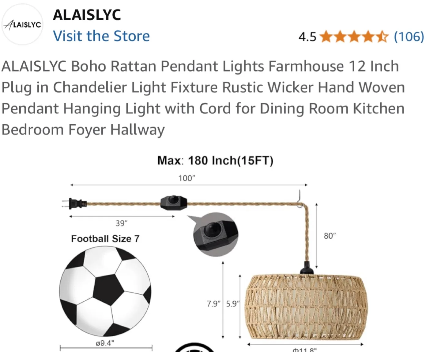 ALAISLYC Boho Rattan Pendant Light - 12 Inch image indicator(2)