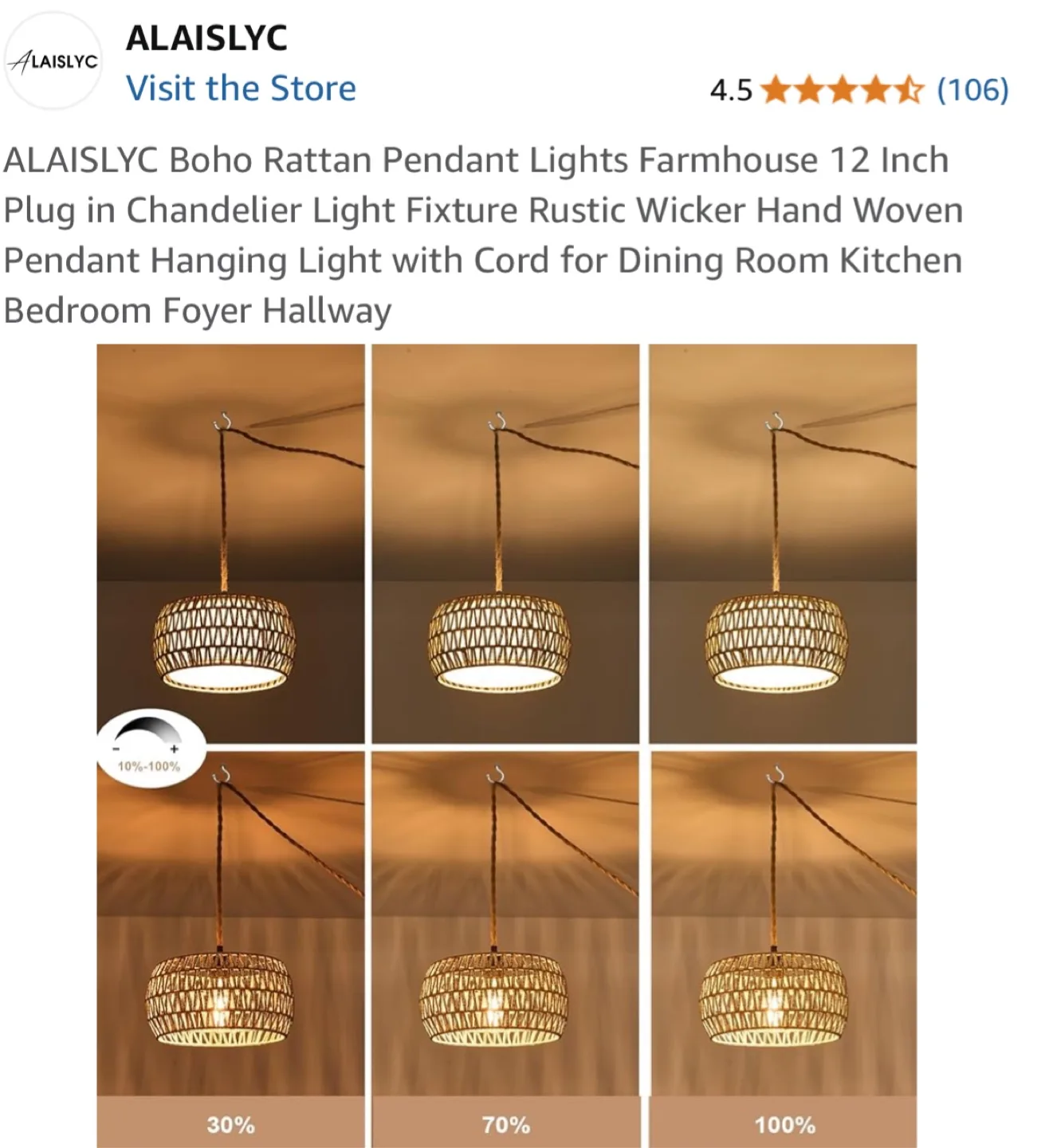 ALAISLYC Boho Rattan Pendant Light - 12 Inch image indicator(3)