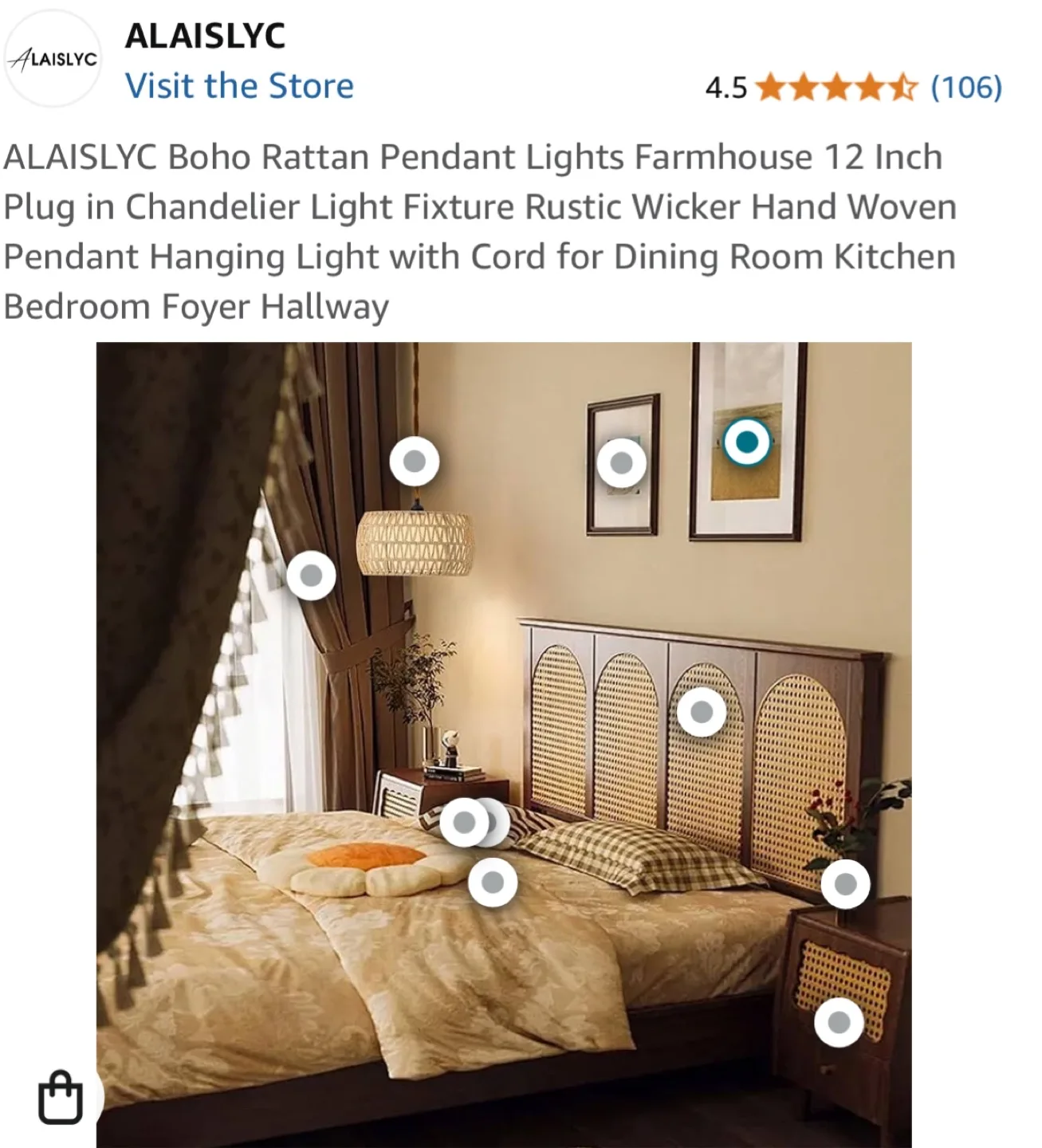 ALAISLYC Boho Rattan Pendant Light - 12 Inch image indicator(7)