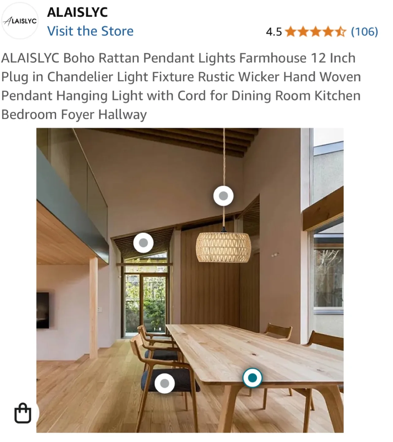 ALAISLYC Boho Rattan Pendant Light - 12 Inch image indicator(8)