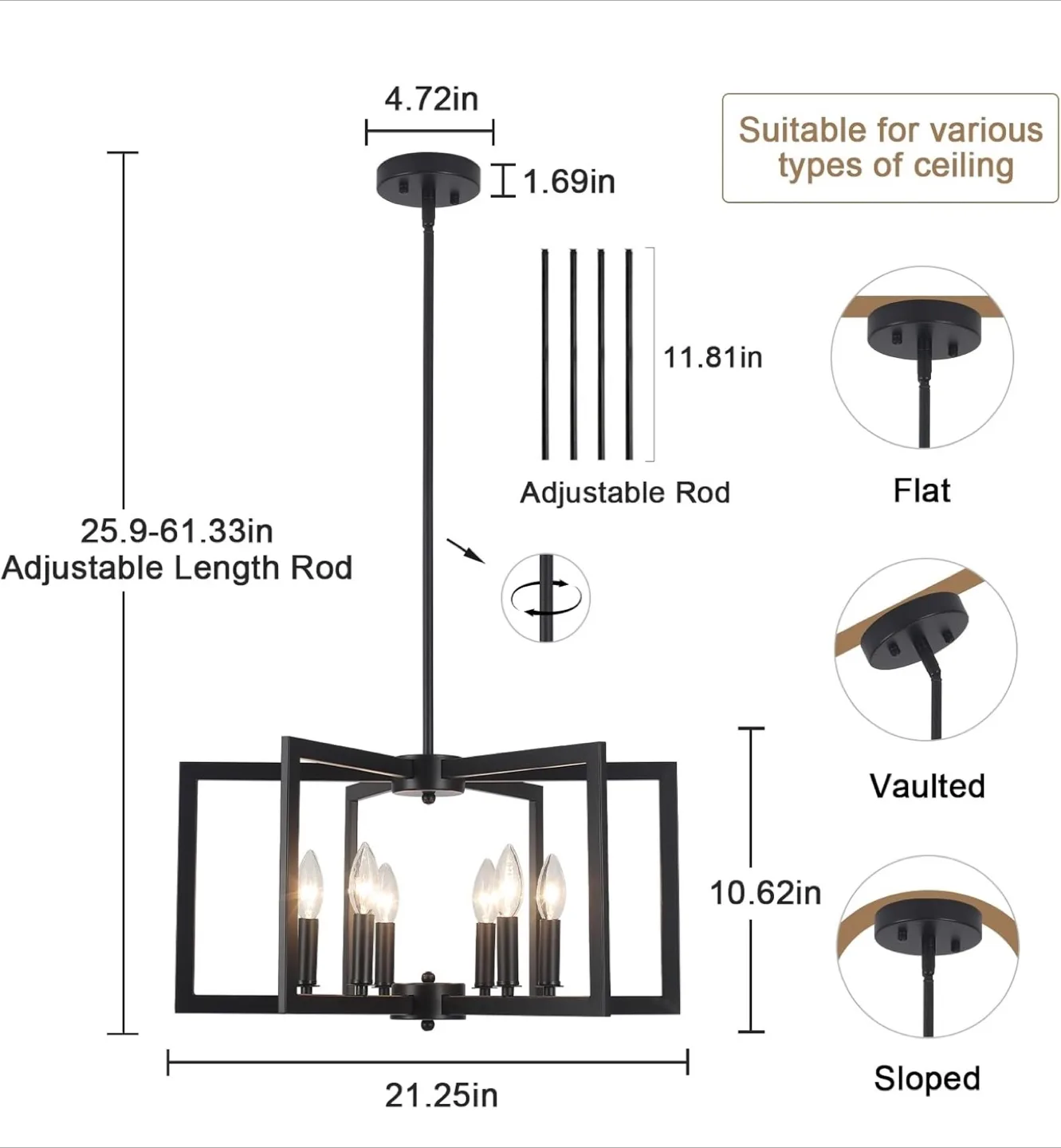 Black Square Frame Chandelier - Modern Style image indicator(2)