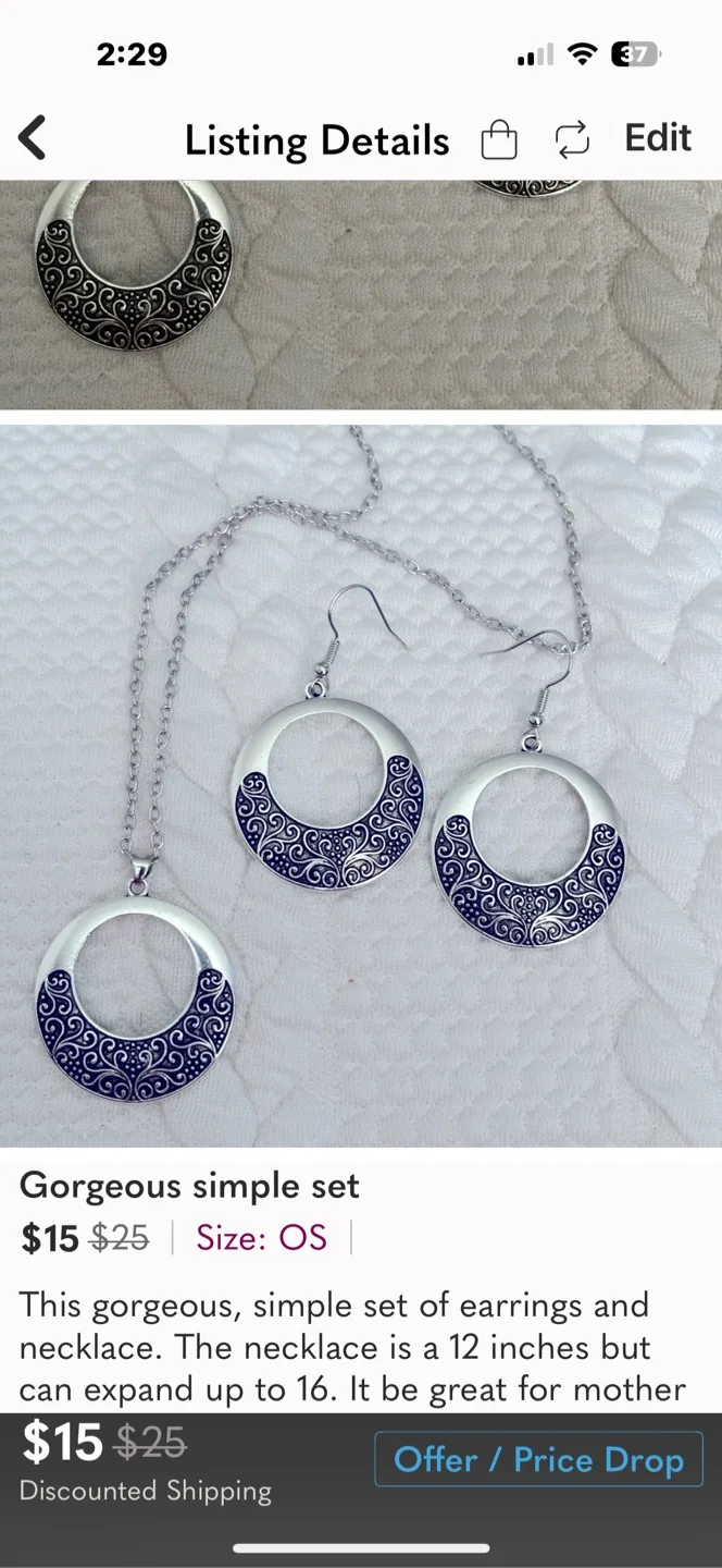 Silver engraved design, necklace and earring set thumbnail