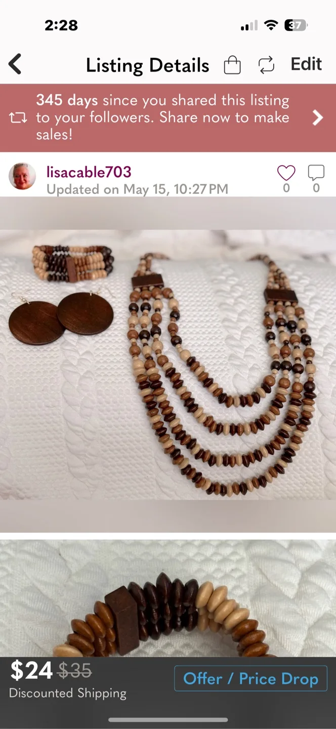 Corkwood necklace earrings bracelet set thumbnail