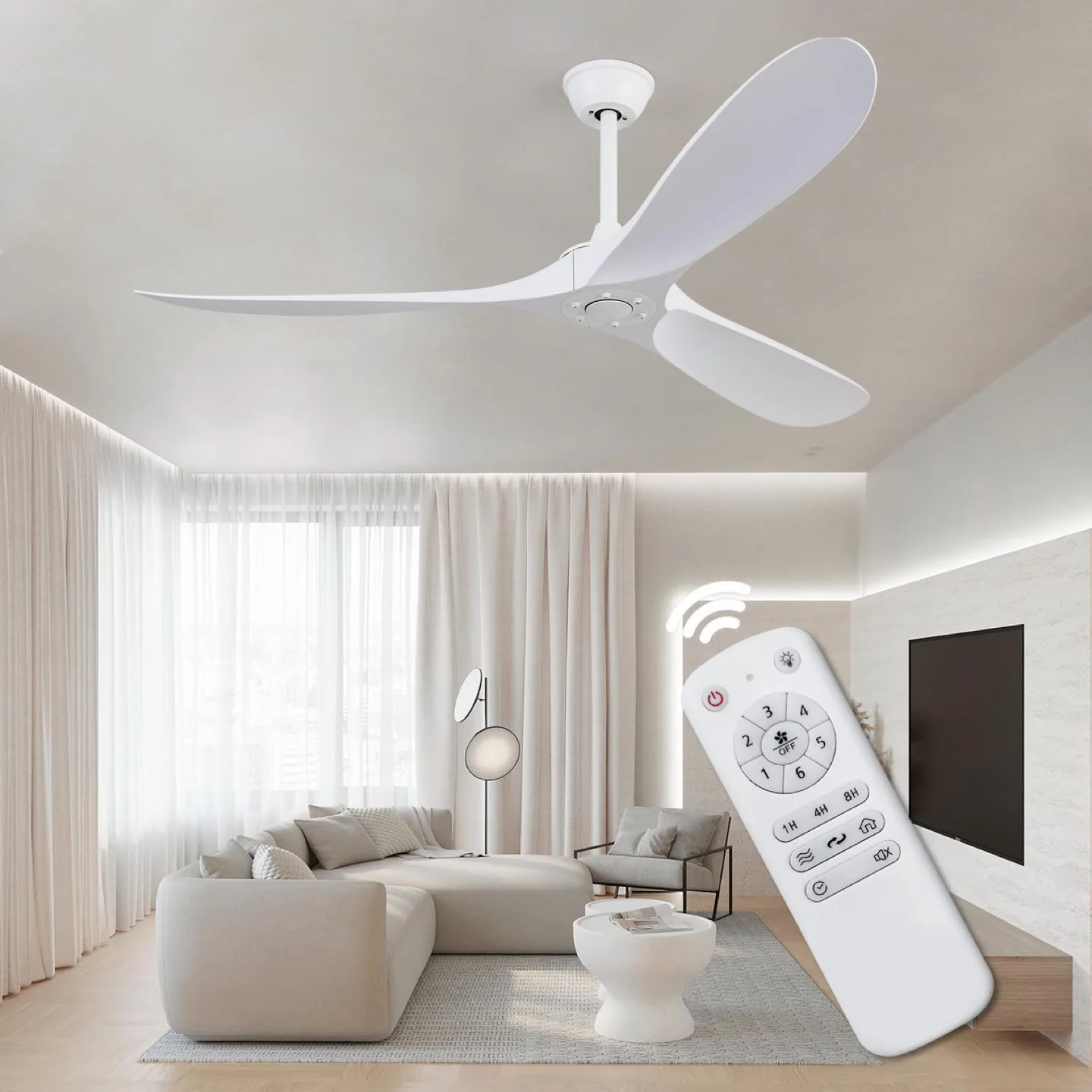 Yifi Deco White Ceiling Fan No Light with Remote thumbnail