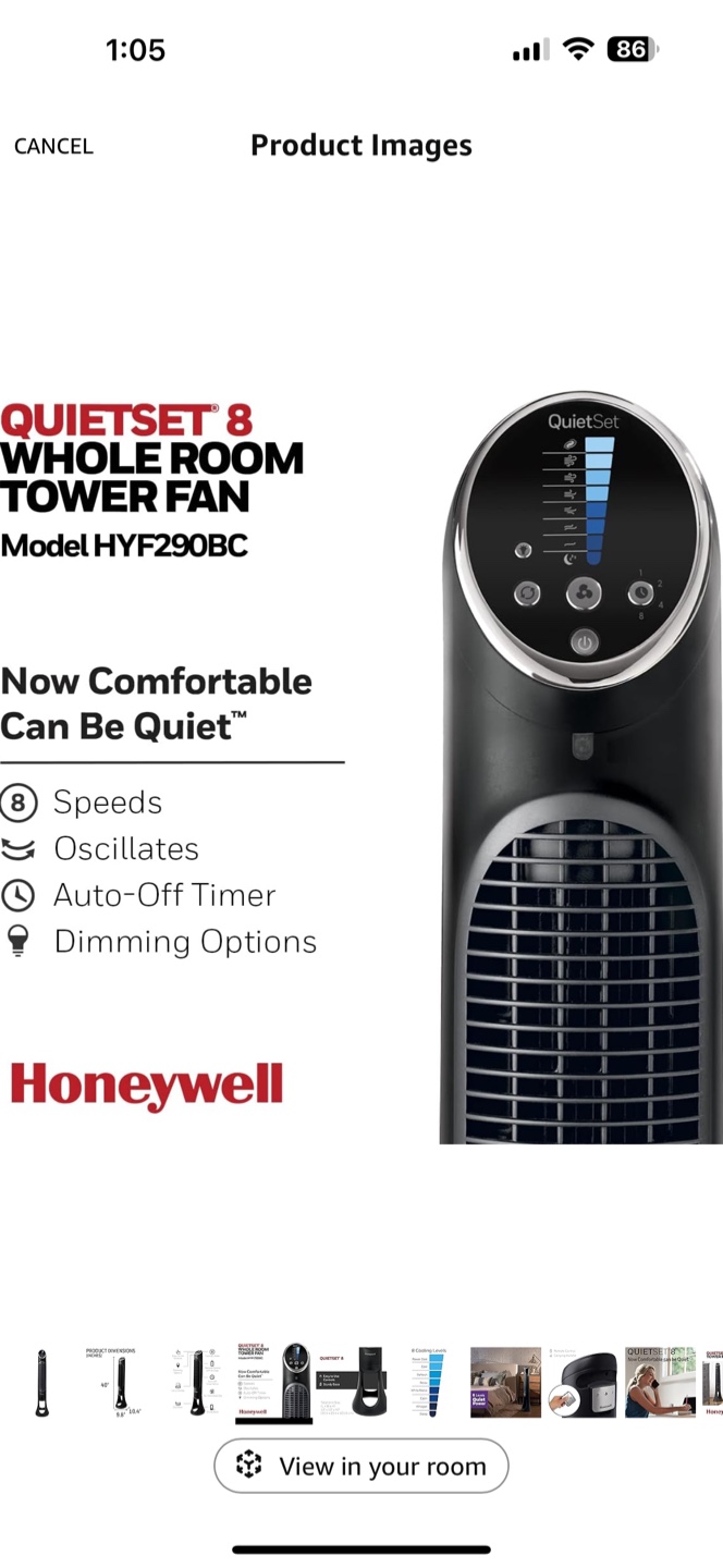 Honeywell QuietSet 8 Whole Room Tower Fan HYF290BC - photo 4