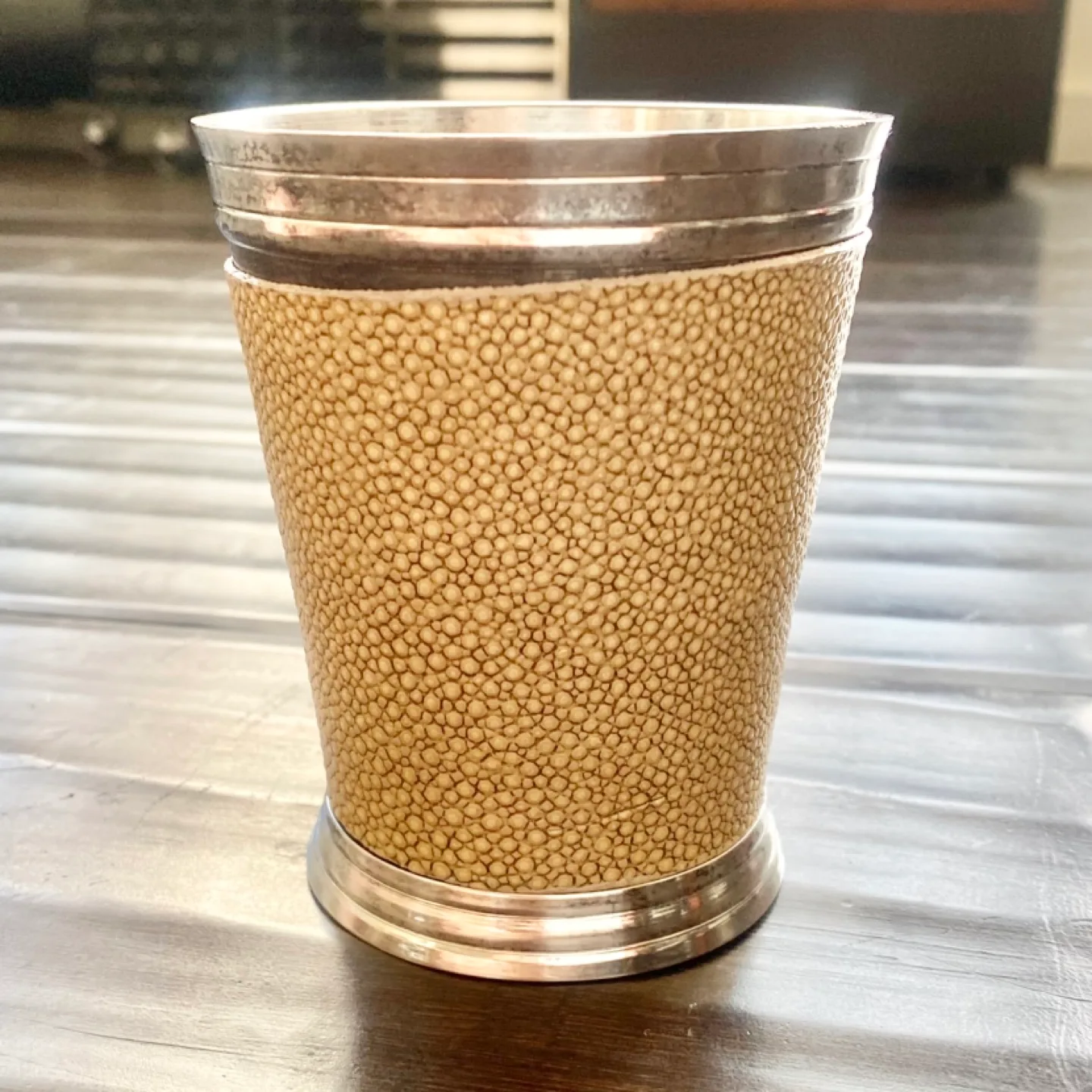 SILVER METALED CUP w/shagreen wrap - DOMINIC CHAMBON PARIS image indicator(3)