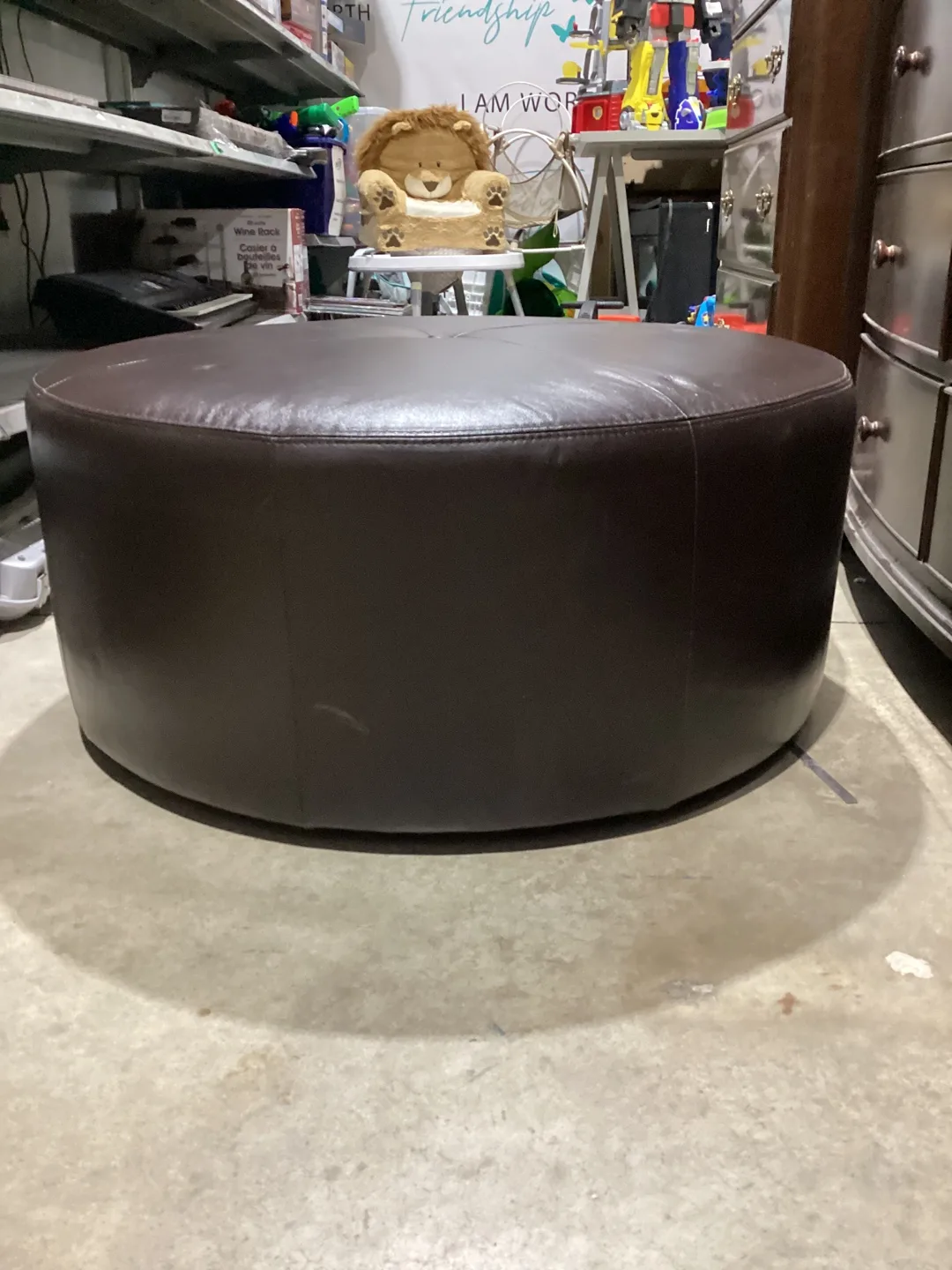 Brown Round Leather Ottoman thumbnail