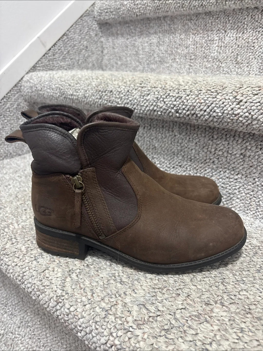 UGG Brown Leather Ankle Boots thumbnail
