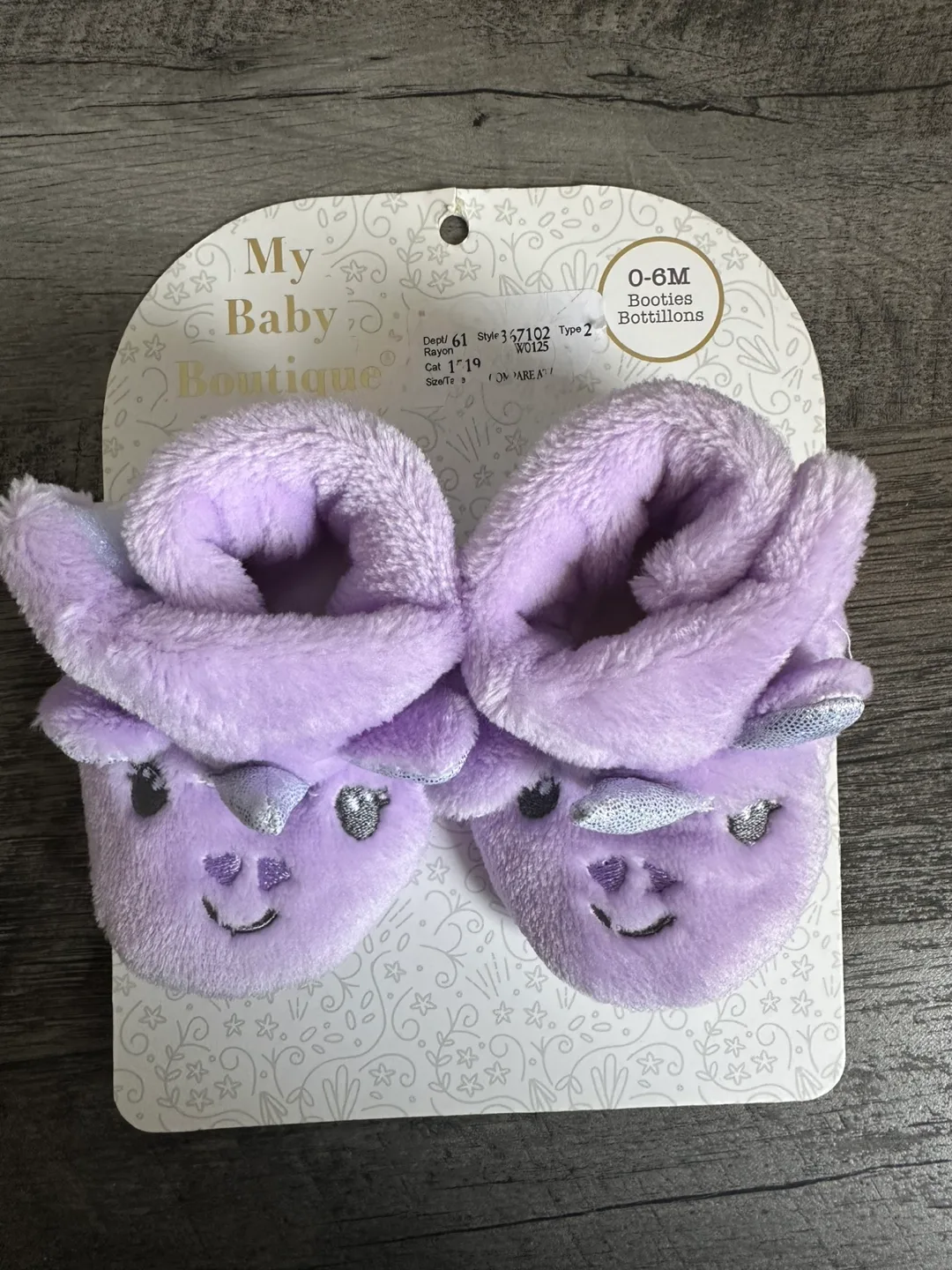 My Baby Boutique 0-6M Lilac Unicorn Booties thumbnail