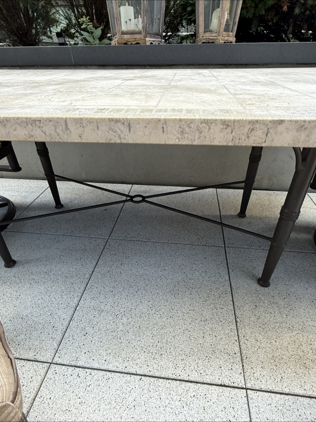 Woodard outdoor travertine dinning table and 6 chairs - photo 4