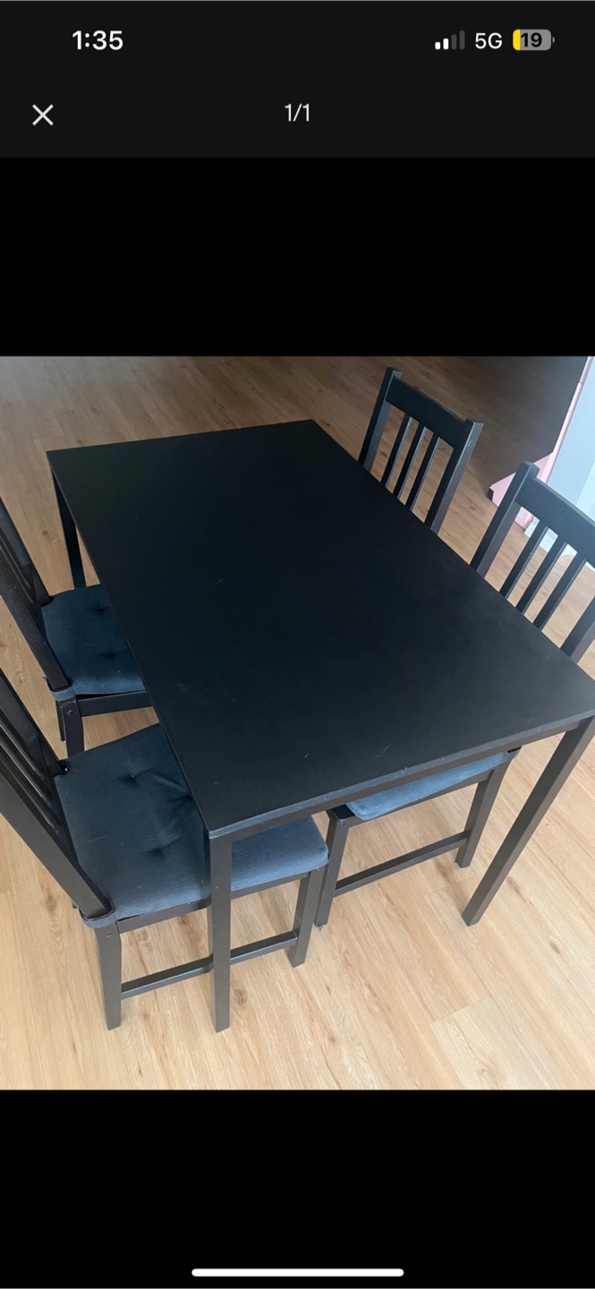 Black Dining Table with 4 Chairs