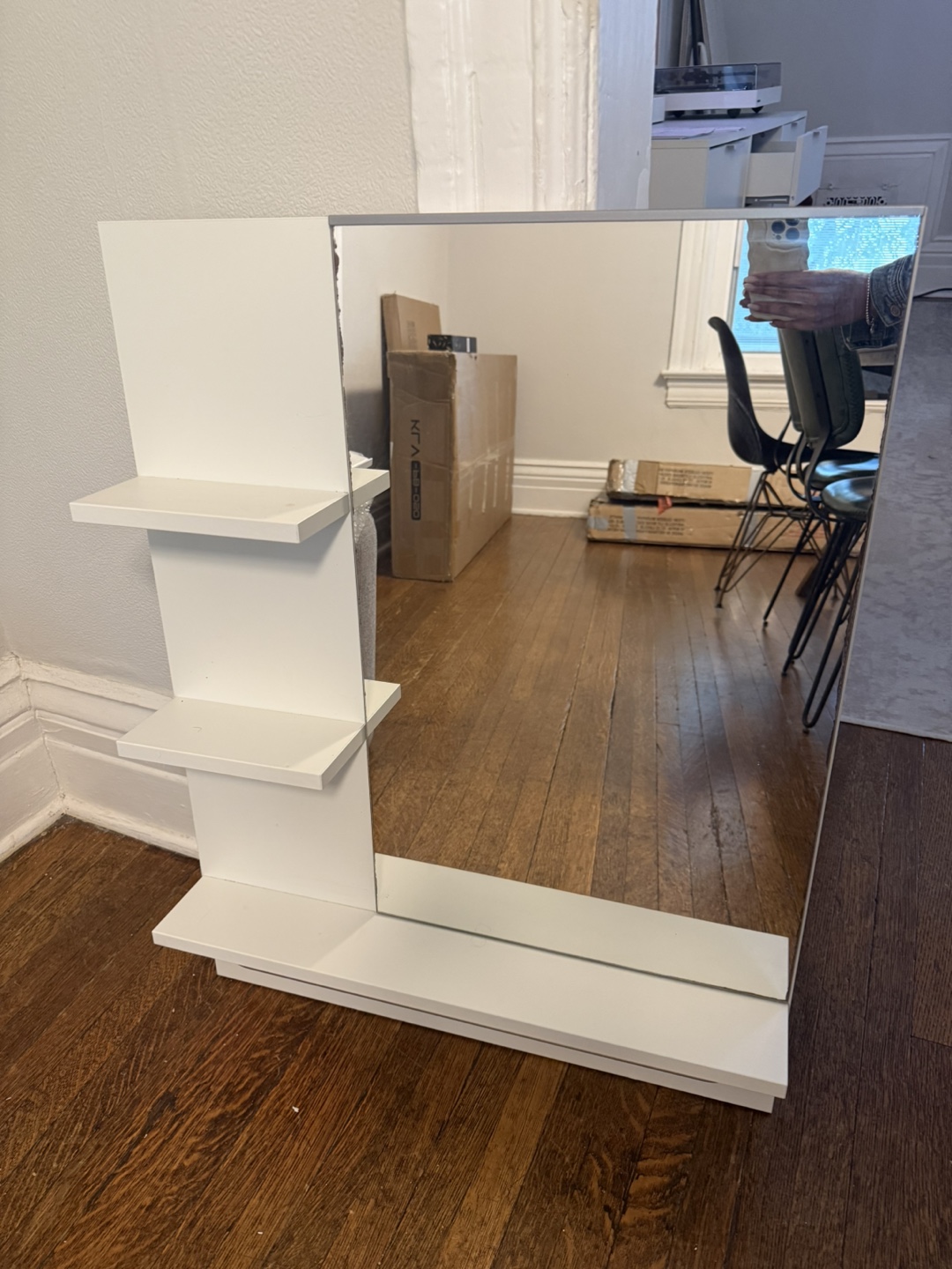 White Wall Mirror with Shelves - photo 2