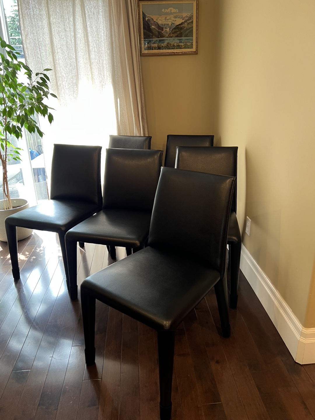 Set of 6 Black Leather Dining Chairs