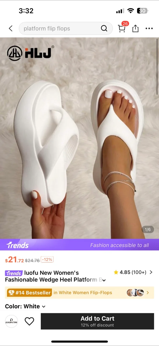 (New) Women's Wedge Heel Platform Flip Flops - White thumbnail