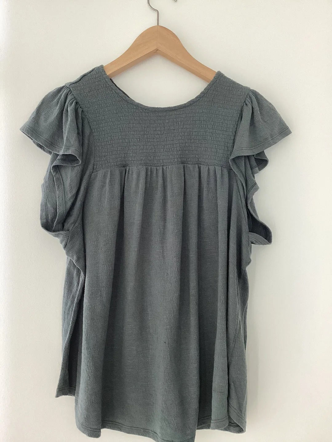 Grey Babydoll Ruffle Sleeve Top thumbnail