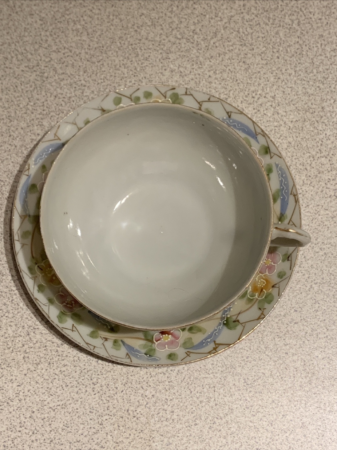 Hand Painted Antique Floral Tea Cup and Saucer Set - photo 3