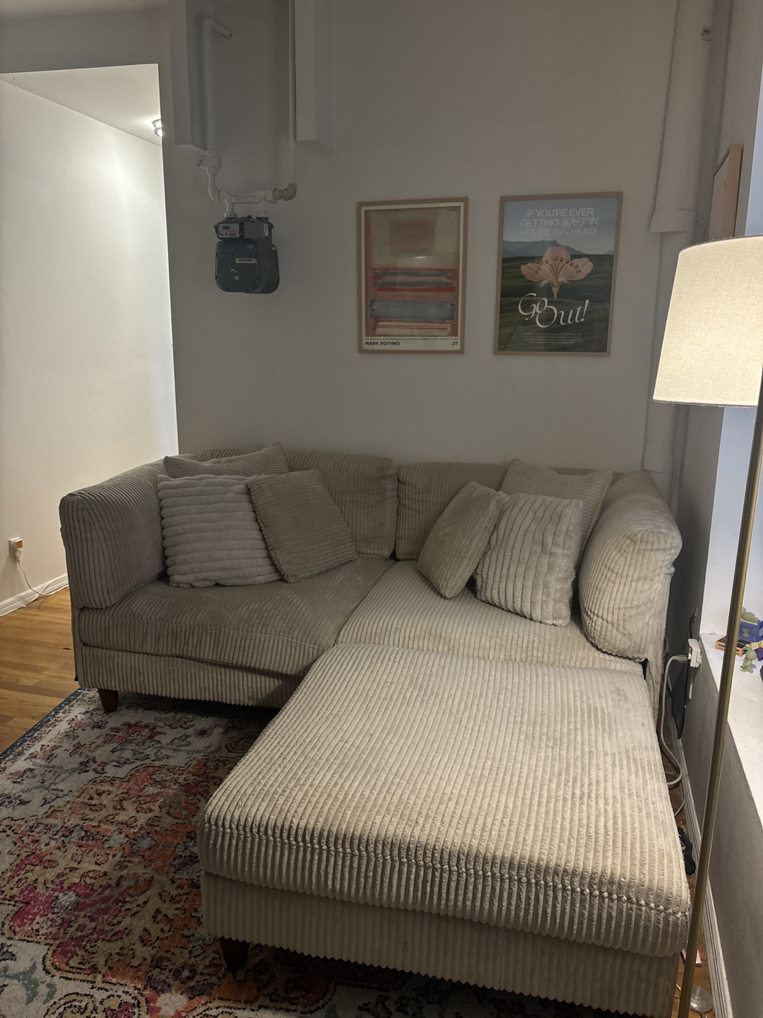 Corduroy Sectional Sofa with Ottoman - photo 2