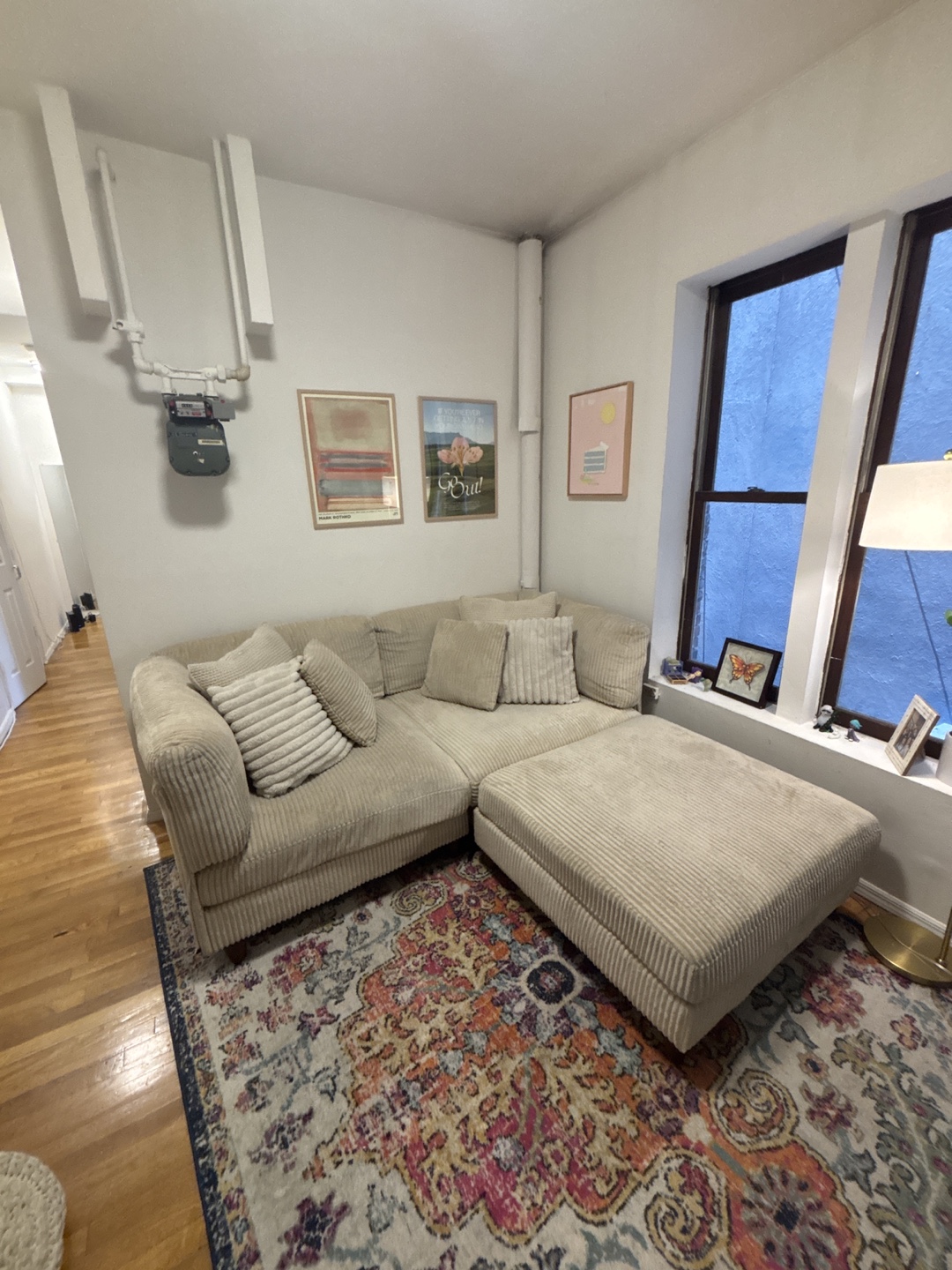 Corduroy Sectional Sofa with Ottoman