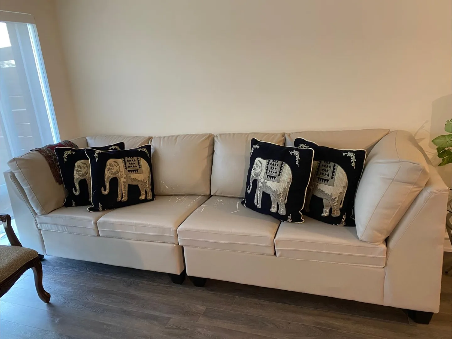 Beige Sofa with Elephant Pillows