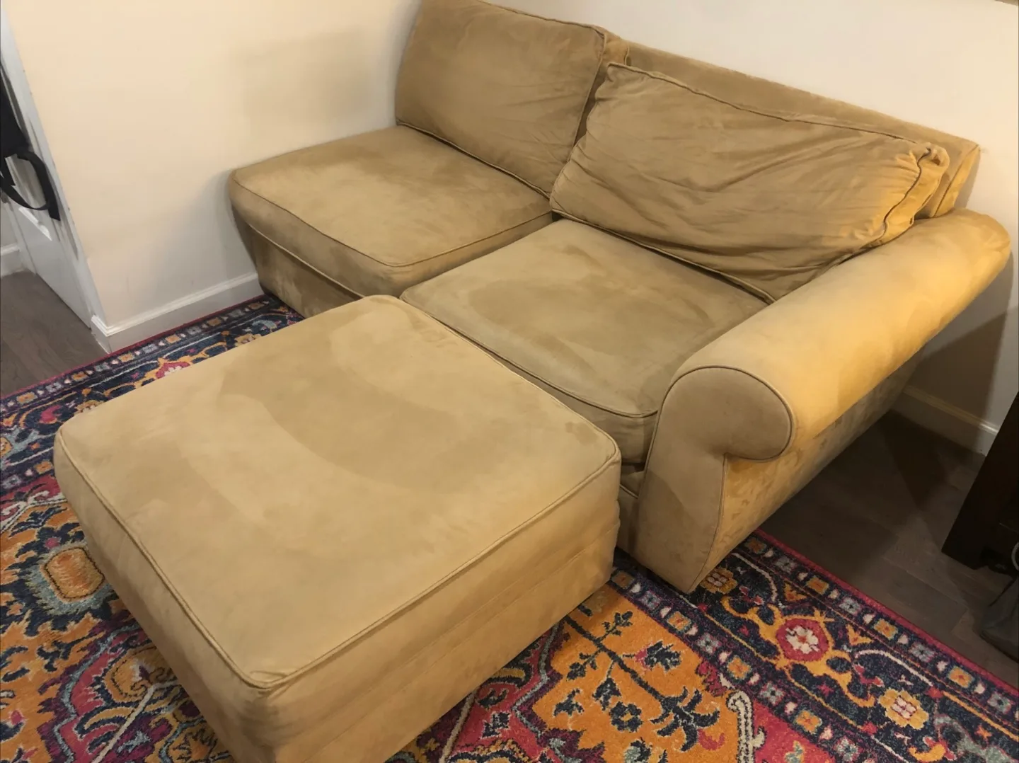Pottery Barn Beige Loveseat Sofa with Ottoman thumbnail