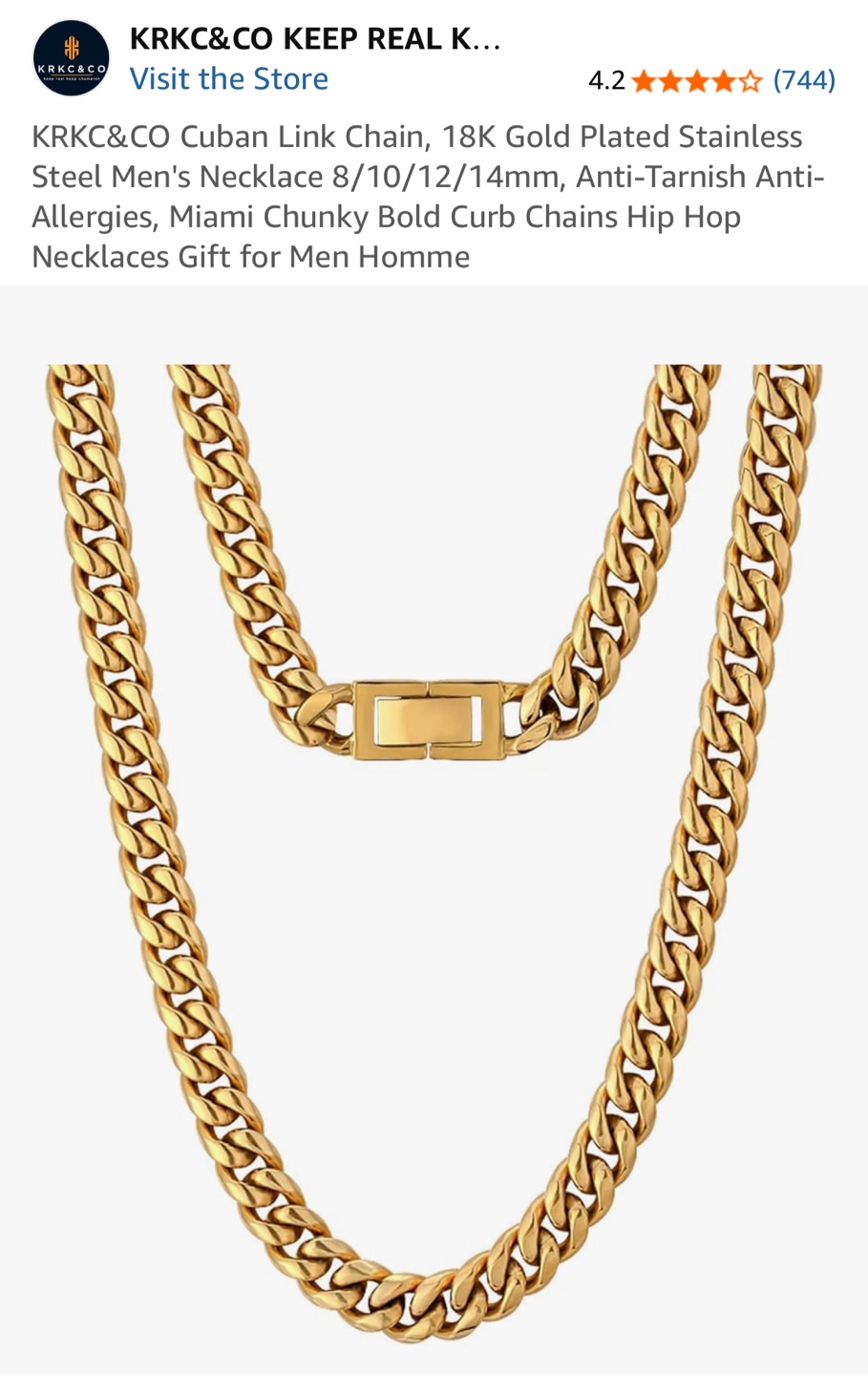 KRKC&CO Cuban Link Chain, 8mm Vintage Gold, 20 Inches - photo 4