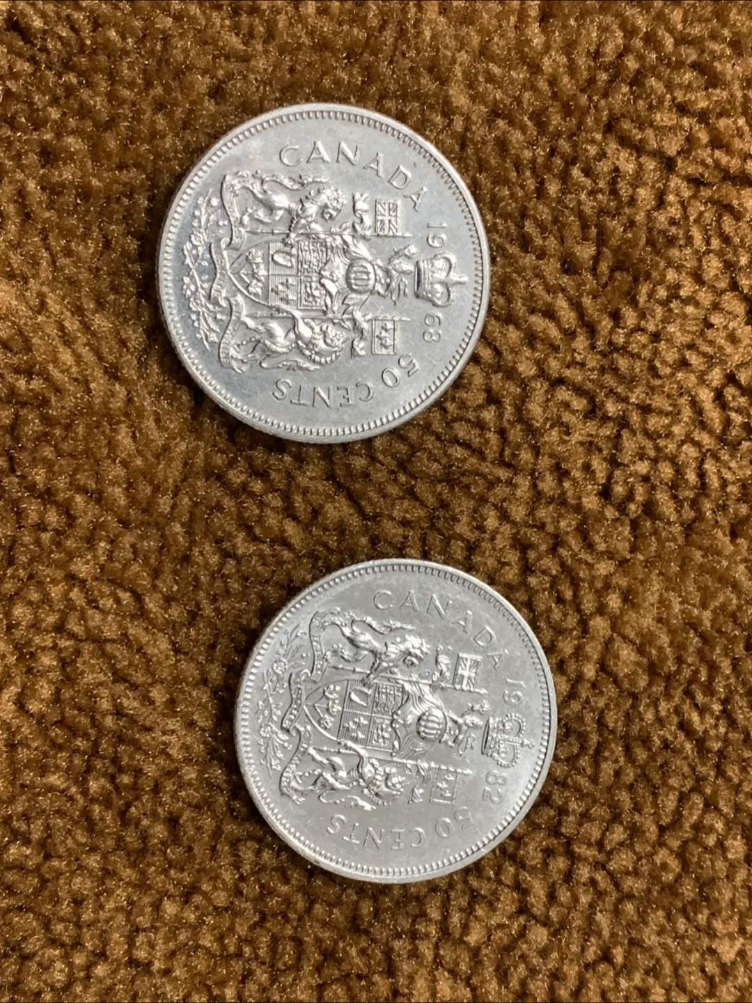 Two 1968 & 1982Canadian 50 Cent Coins thumbnail