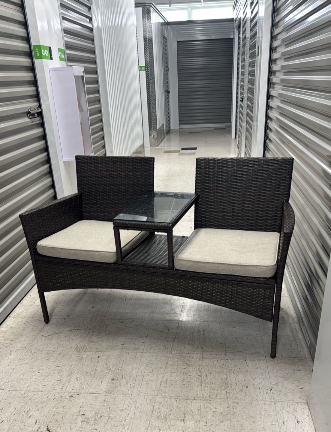 Balcony Wicker Loveseat with Glass Table