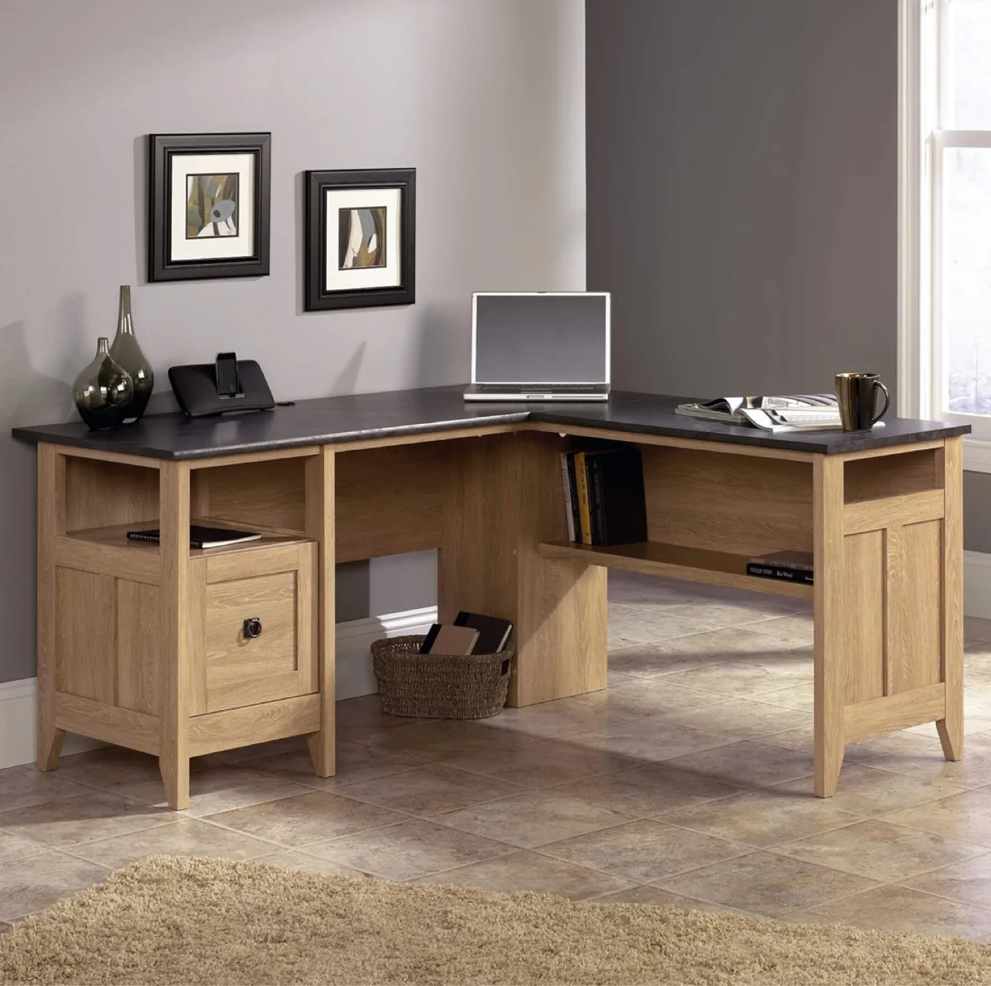 Sauder L-Shape Executive Desk Dover Oak thumbnail