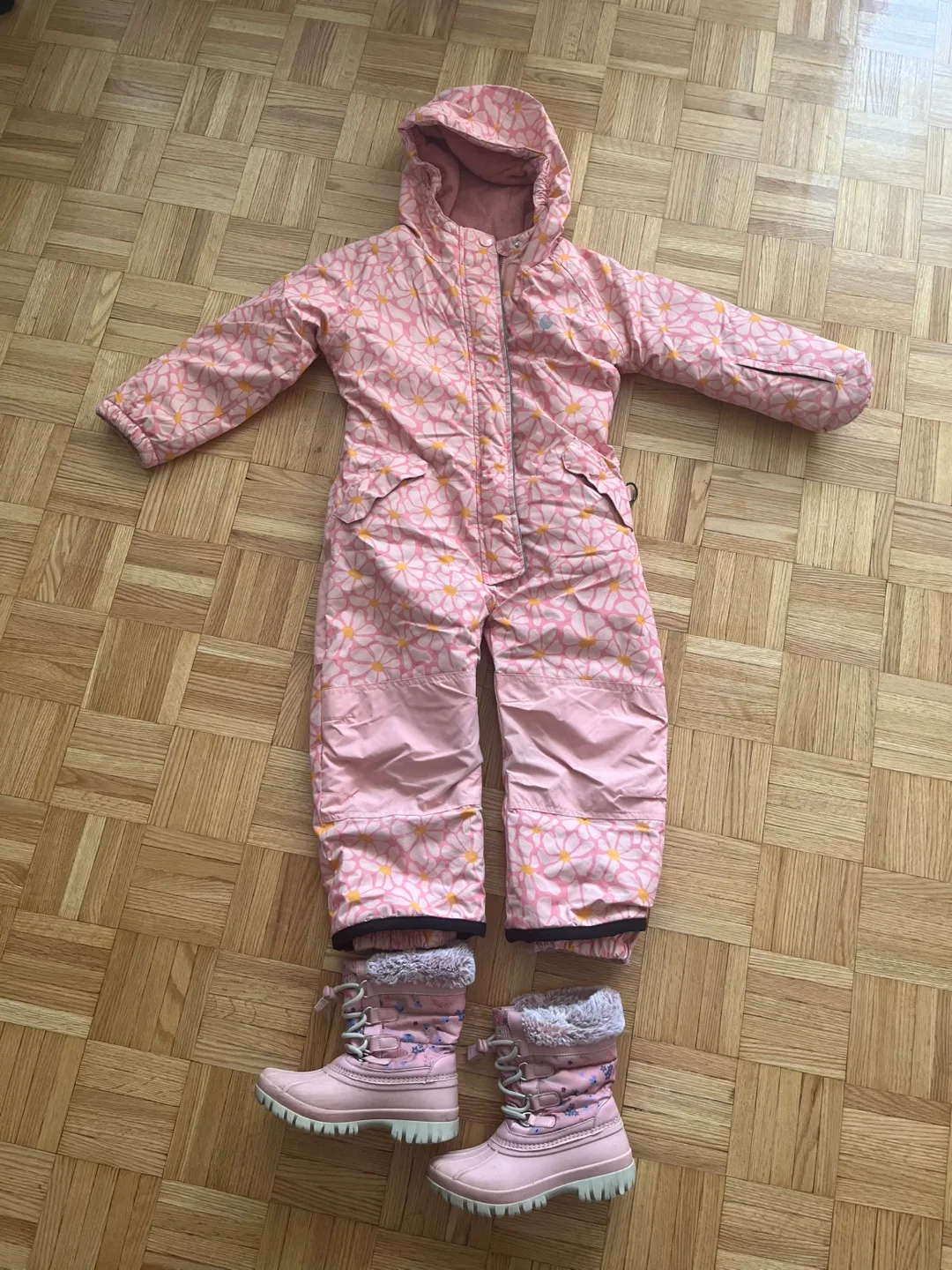 Kids' Pink Floral Snowsuit & Boots Set thumbnail