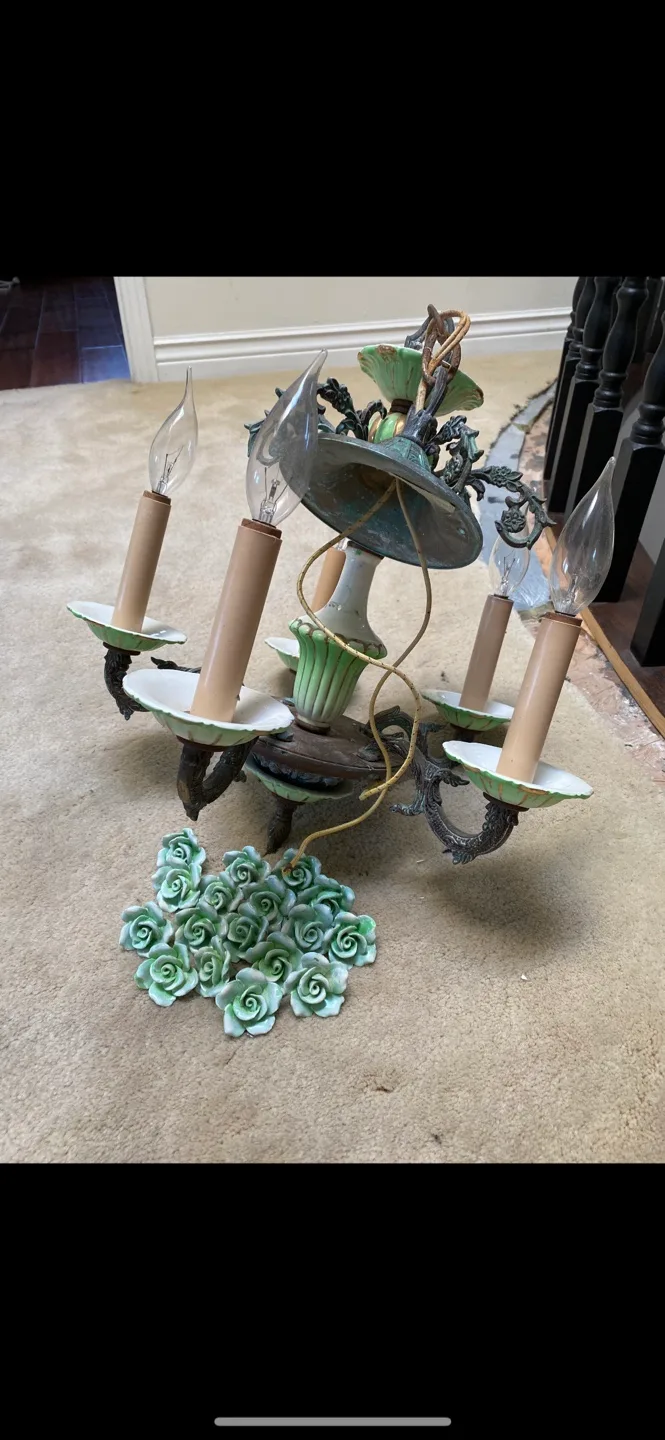 Vintage Chandelier with Ceramic Roses thumbnail