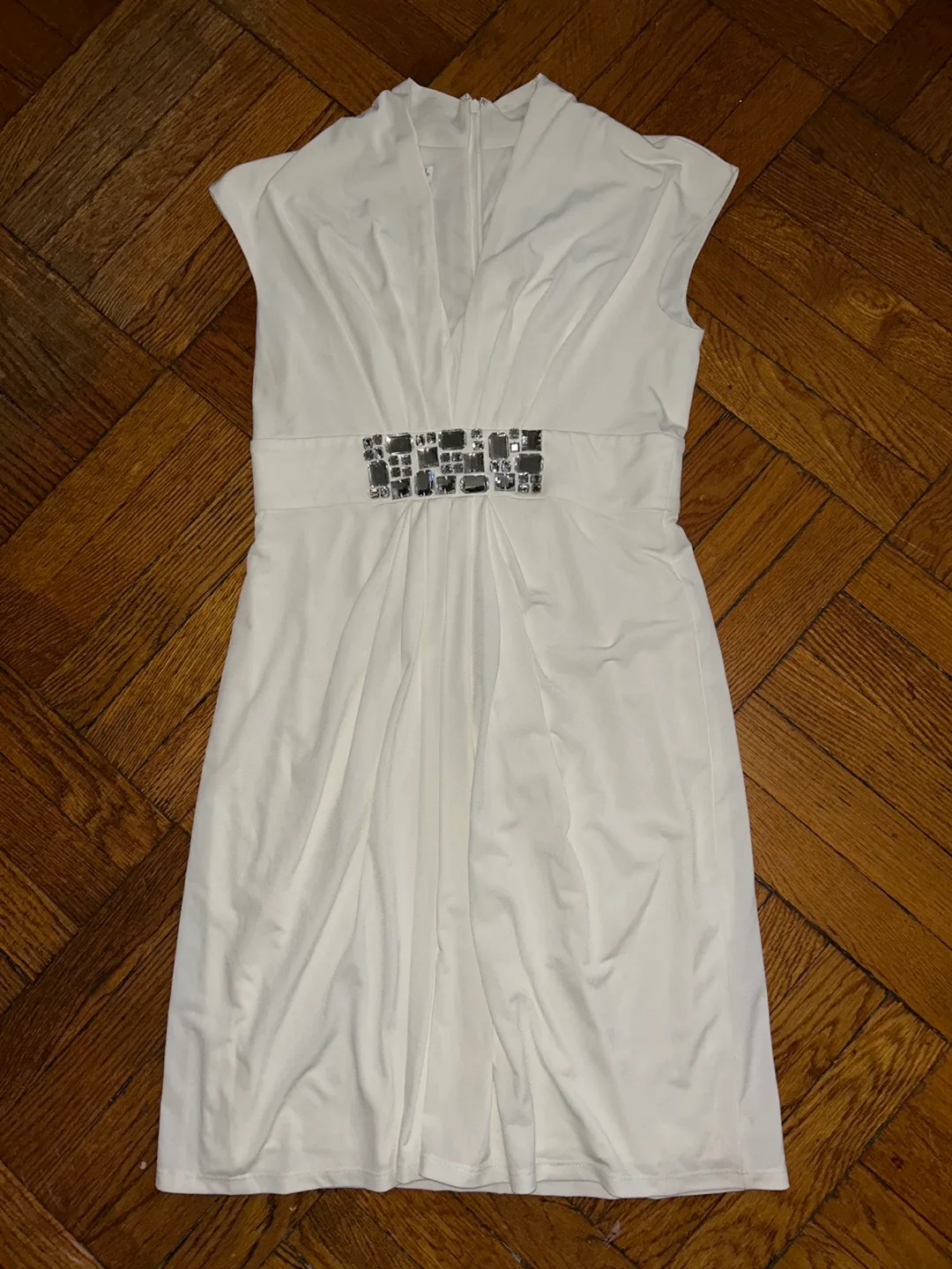 Maggy London White Bejeweled Dress - Size 10 Petite 🥕 thumbnail