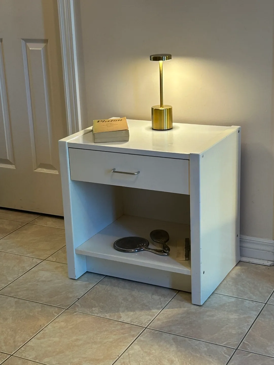 White Bedside Table with Drawer thumbnail