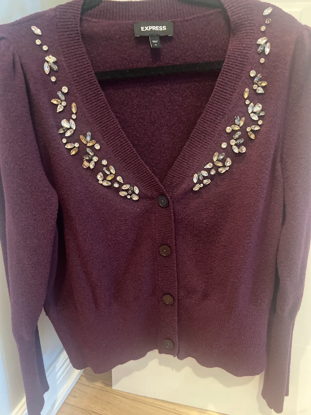 Express Purple Embellished Cardigan - Size M thumbnail