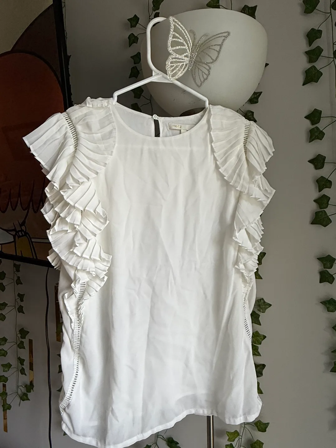 maje White Ruffle Blouse - Size 1 thumbnail