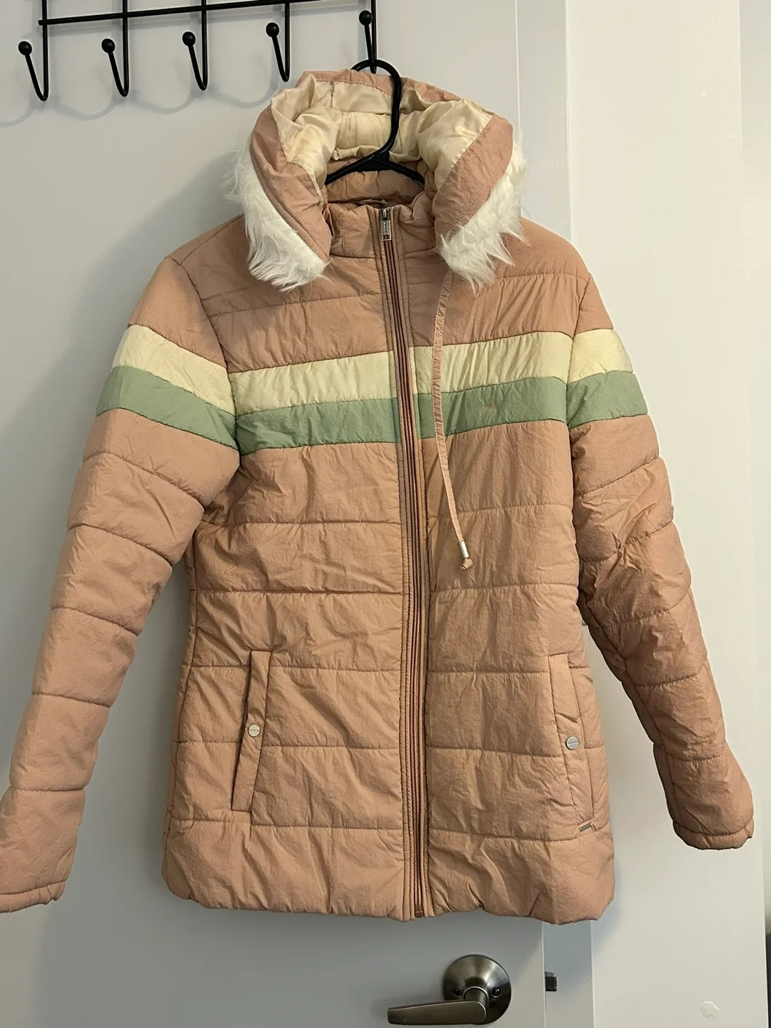 Puffer Jacket - Pink with Striped Detail thumbnail