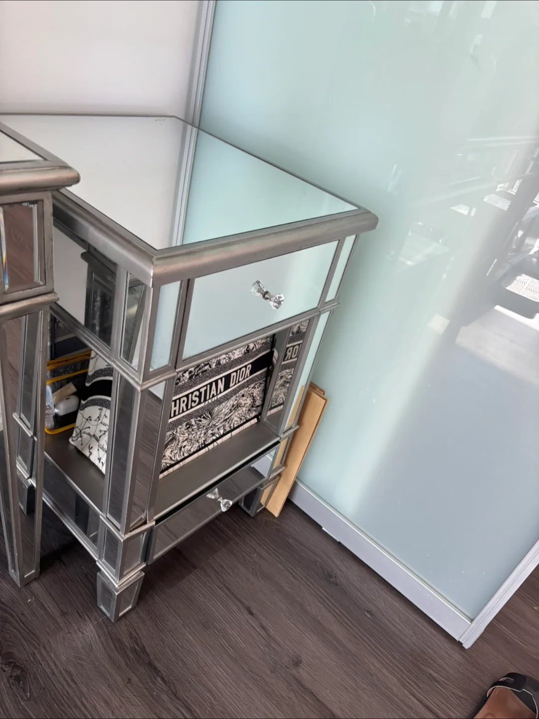 Mirrored Nightstand with Crystal Knobs thumbnail
