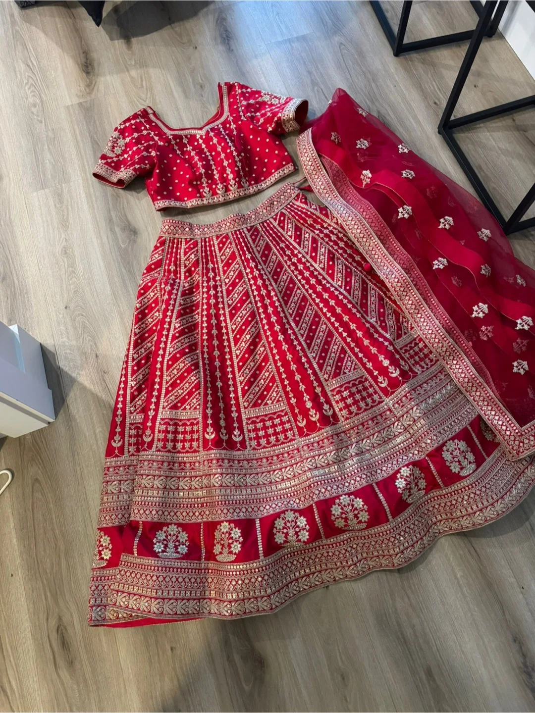 Red Embroidered Lehenga Choli Set thumbnail