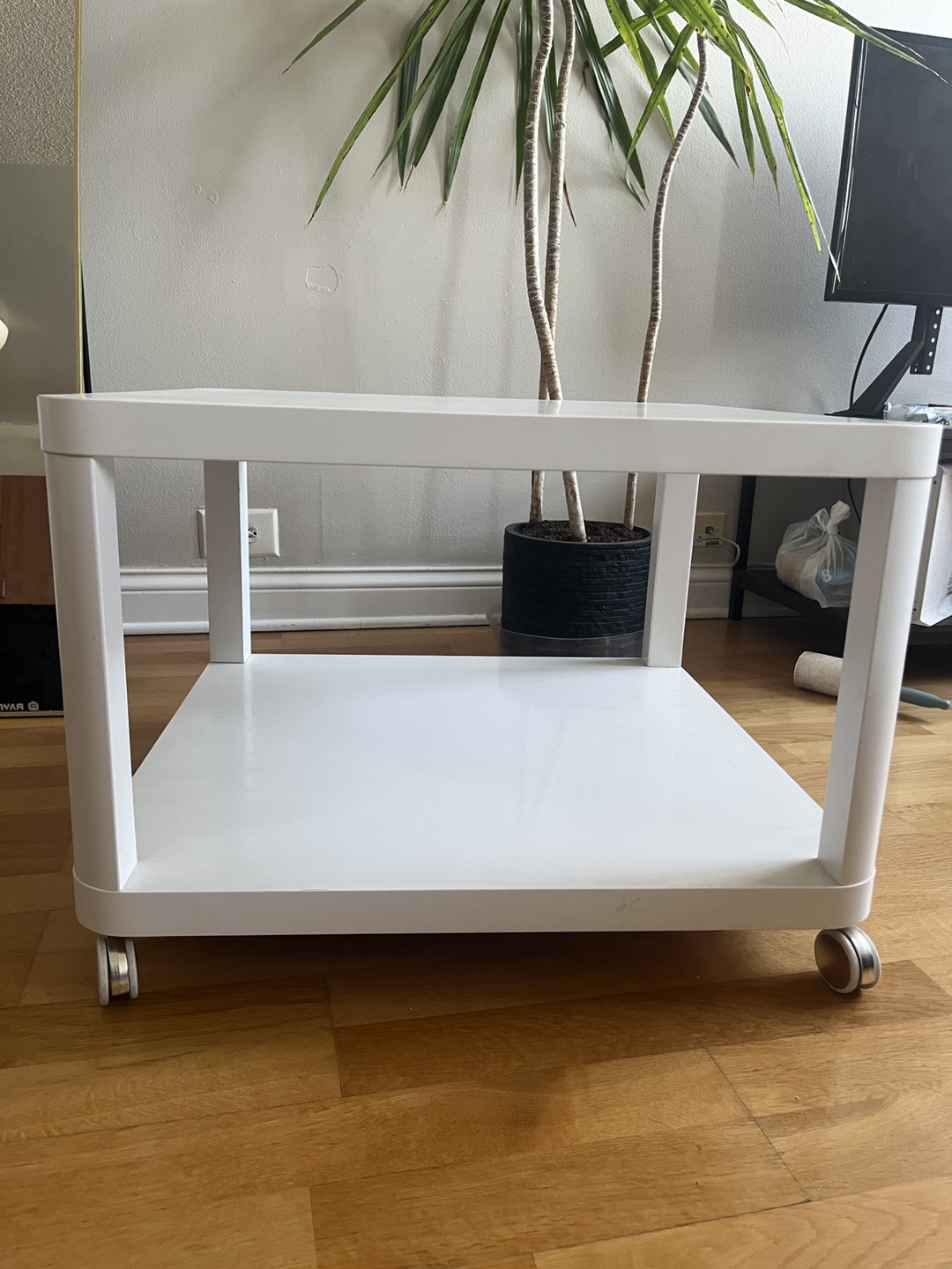 IKEA Lack White Side Table on Wheels - photo 2