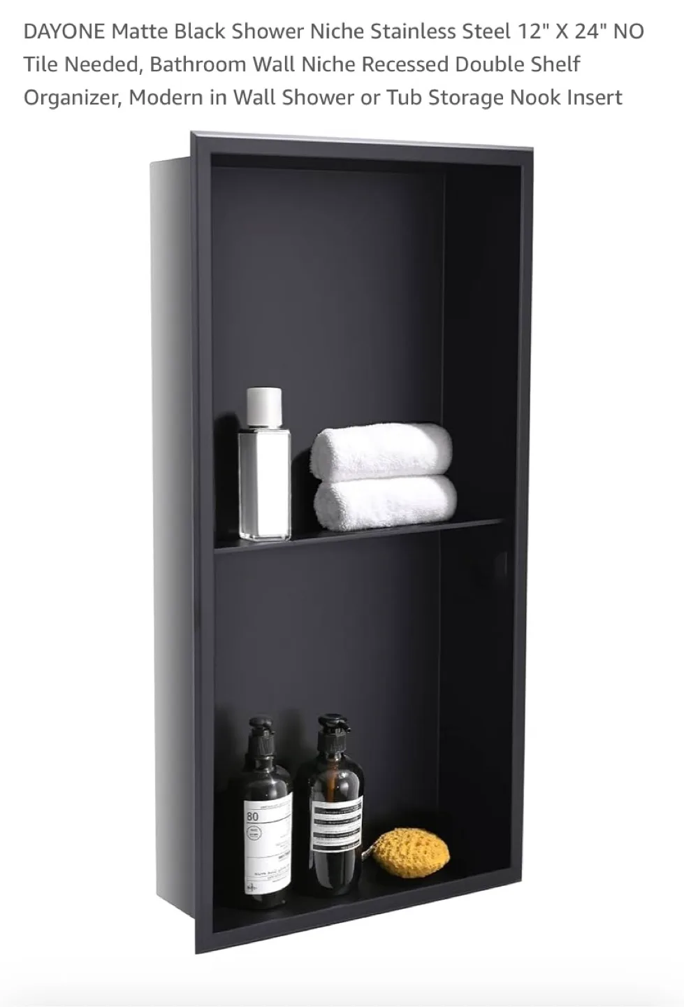 New Matte Black Shower Niche Stainless Steel 12" X 24" thumbnail
