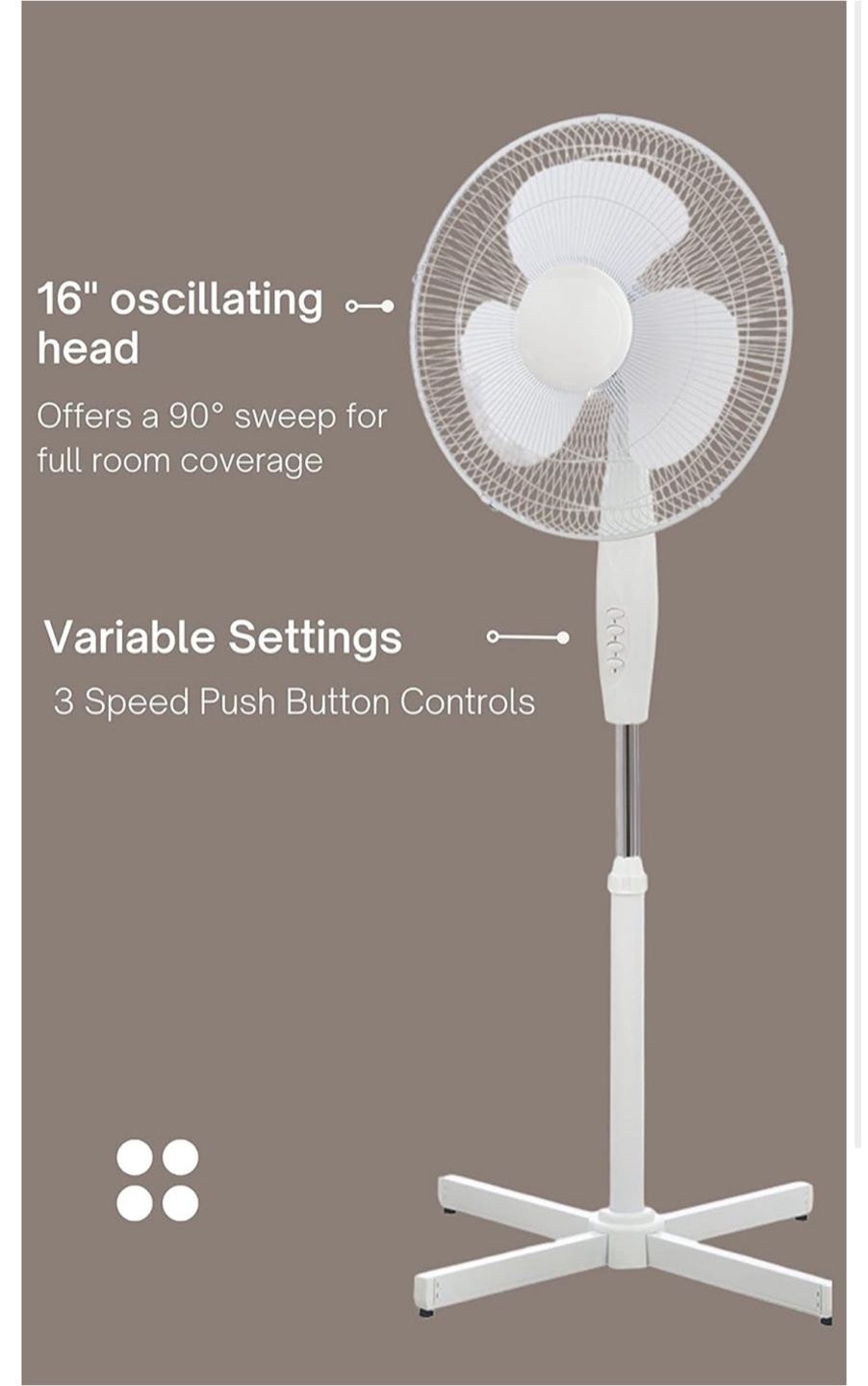 ToolTech 16" Oscillating Stand Fan - White - photo 2