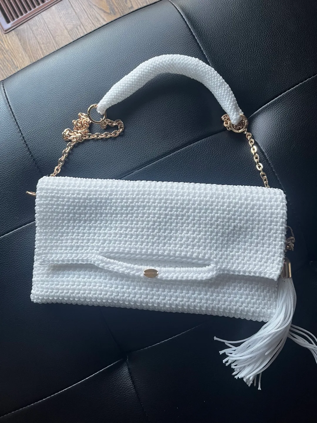White Woven Clutch with Gold Chain thumbnail