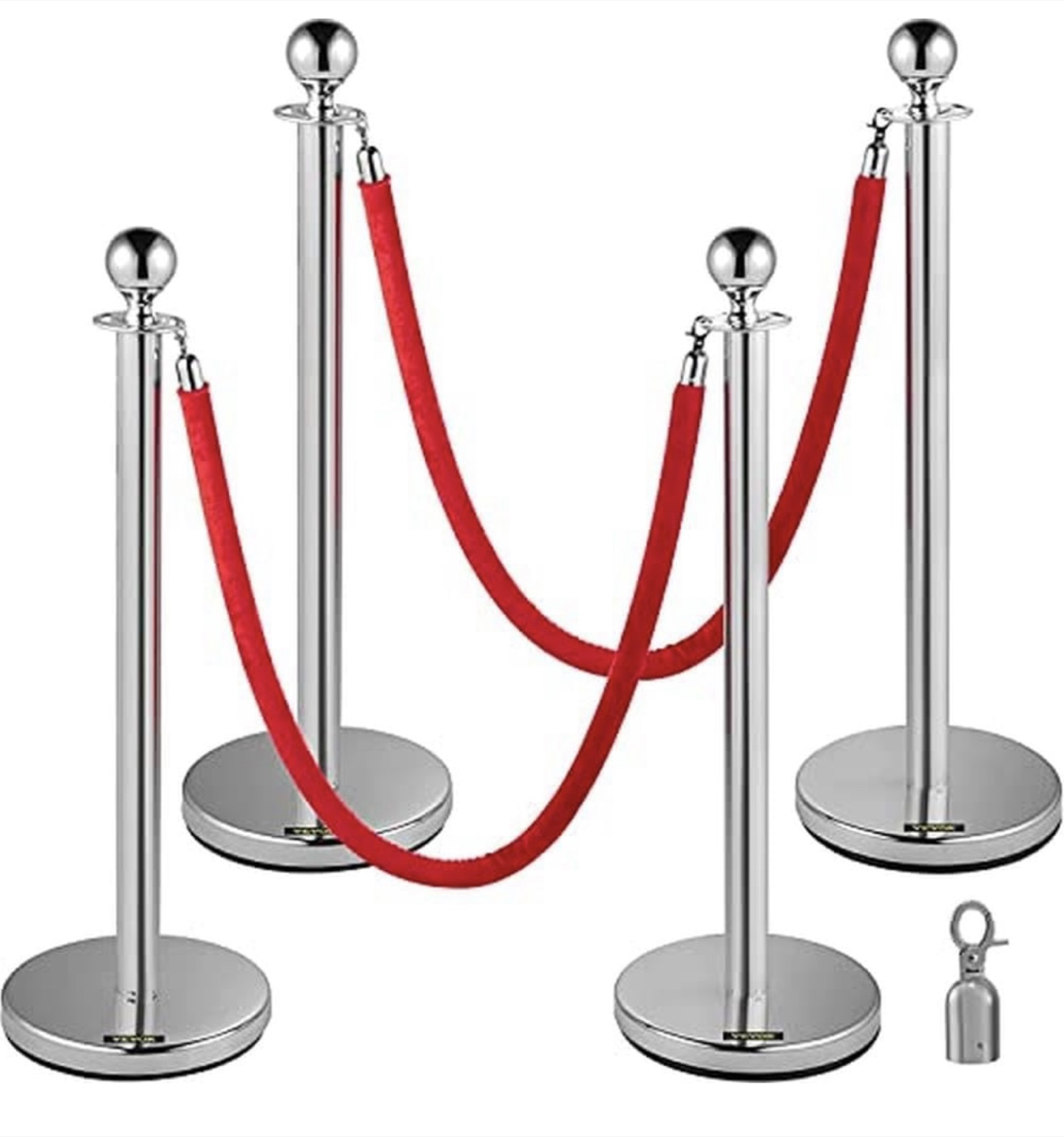 Silver Stanchions with Red Ropes - 4 PCS