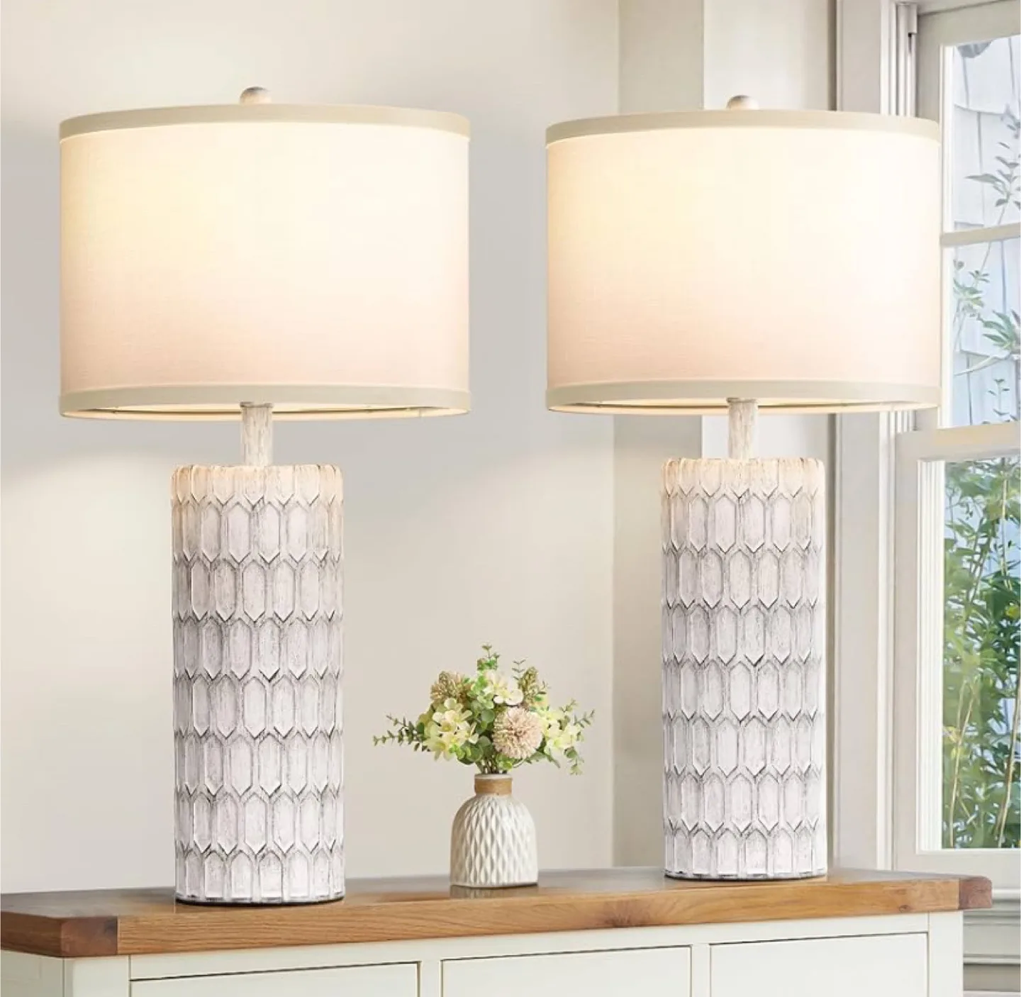 2 Modern Farmhouse Table Lamps - White thumbnail