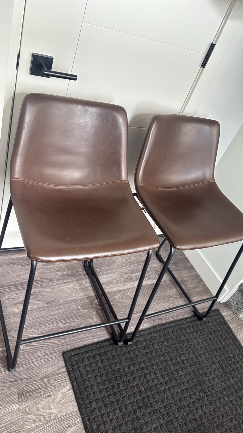 Brown Leather Bar Stools - Set of 2