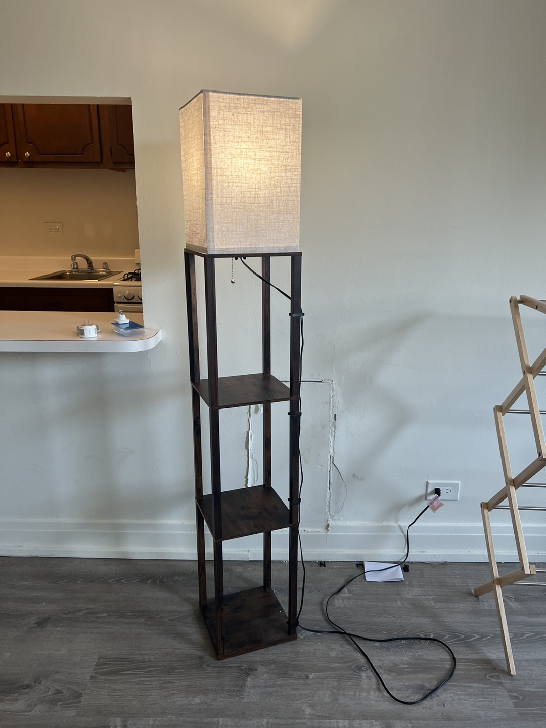 Brown Shelf Floor Lamp with Remote