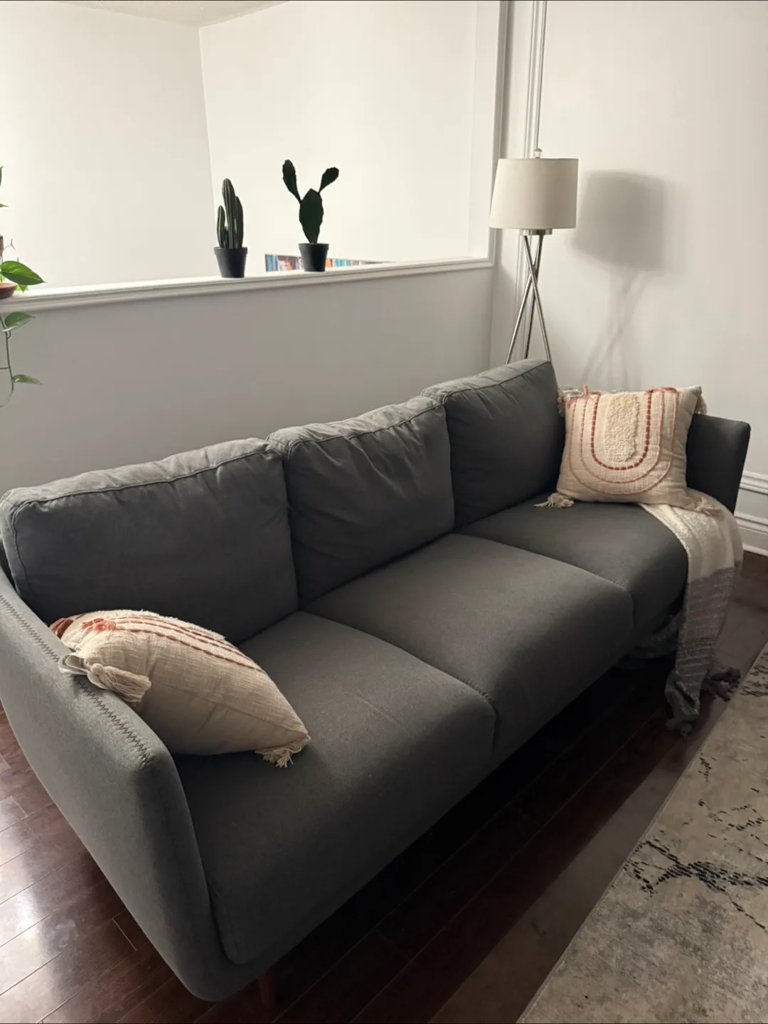 Modern Charcoal Grey Sofa – Starbucks Lounge Style, 3-Seater thumbnail