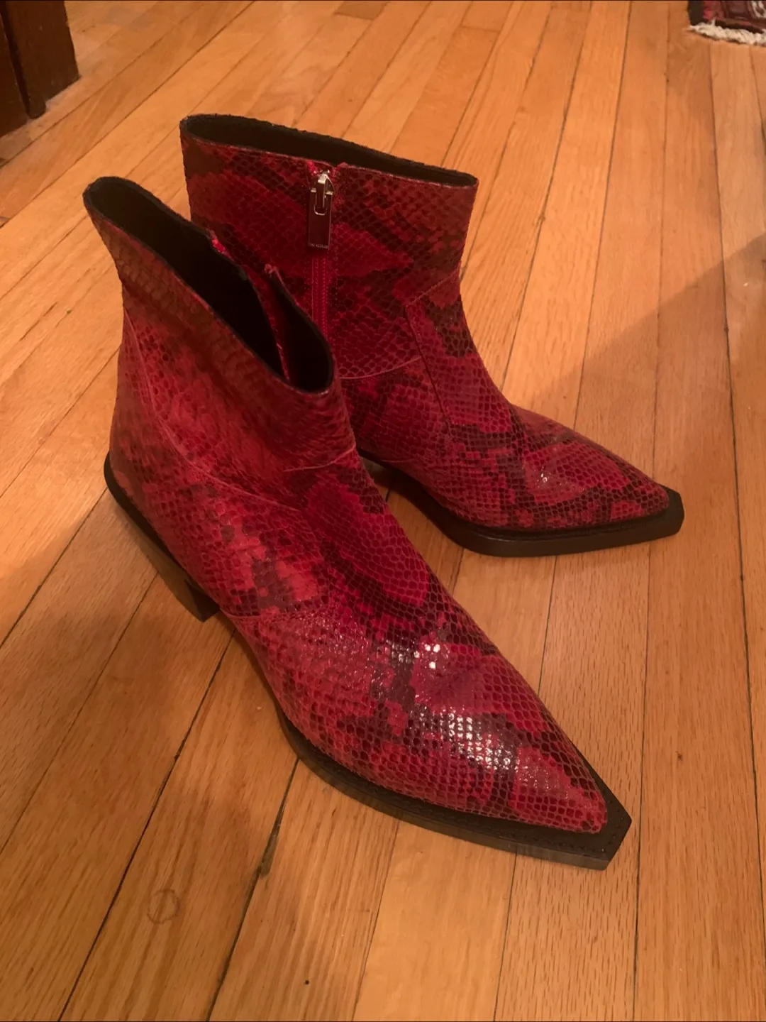The Kooples Red Snakeskin Ankle Boots - Size 39 thumbnail