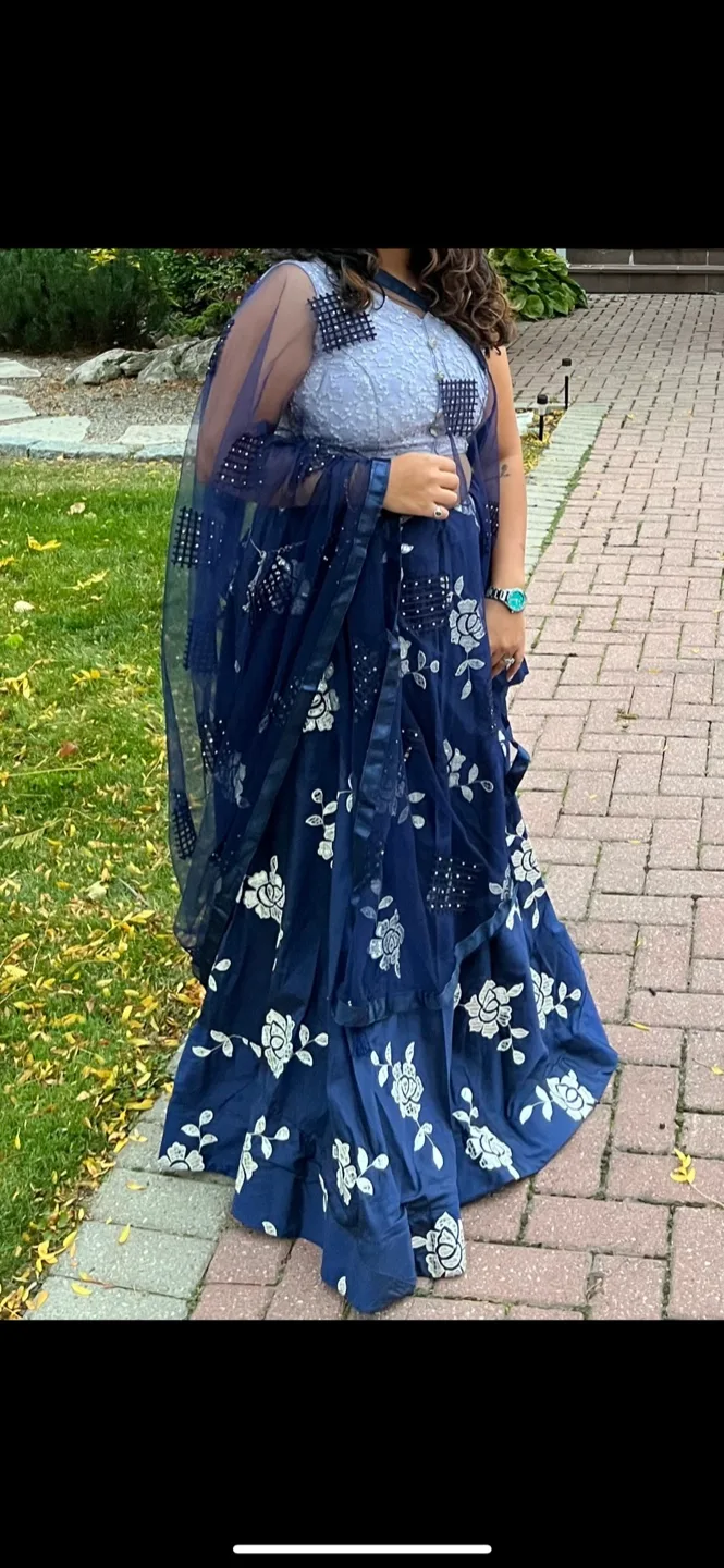 Navy Blue Lehenga Choli with Floral Embroidery thumbnail